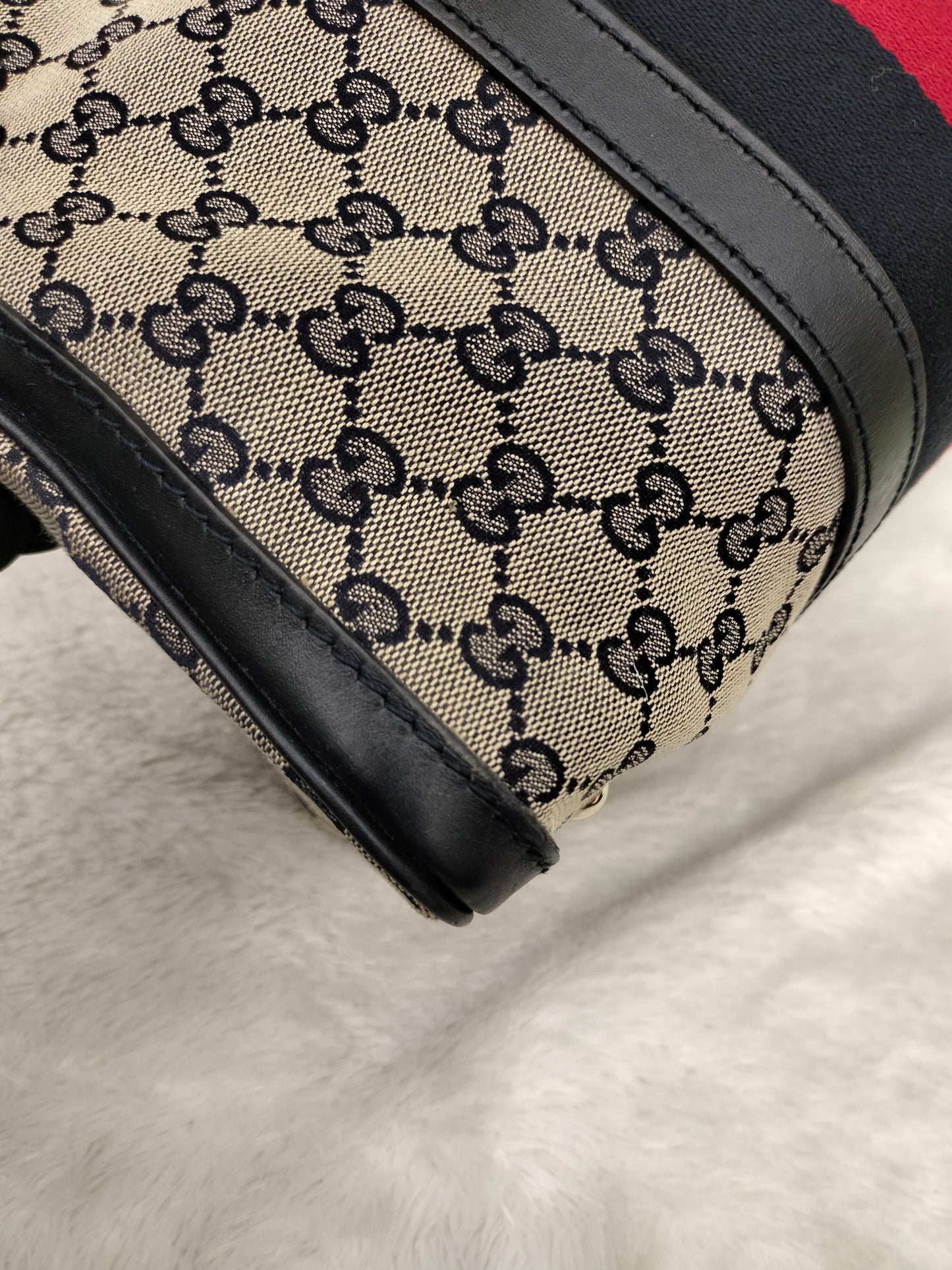 Gucci Boston Canvas Stripe Dark Blue GHW