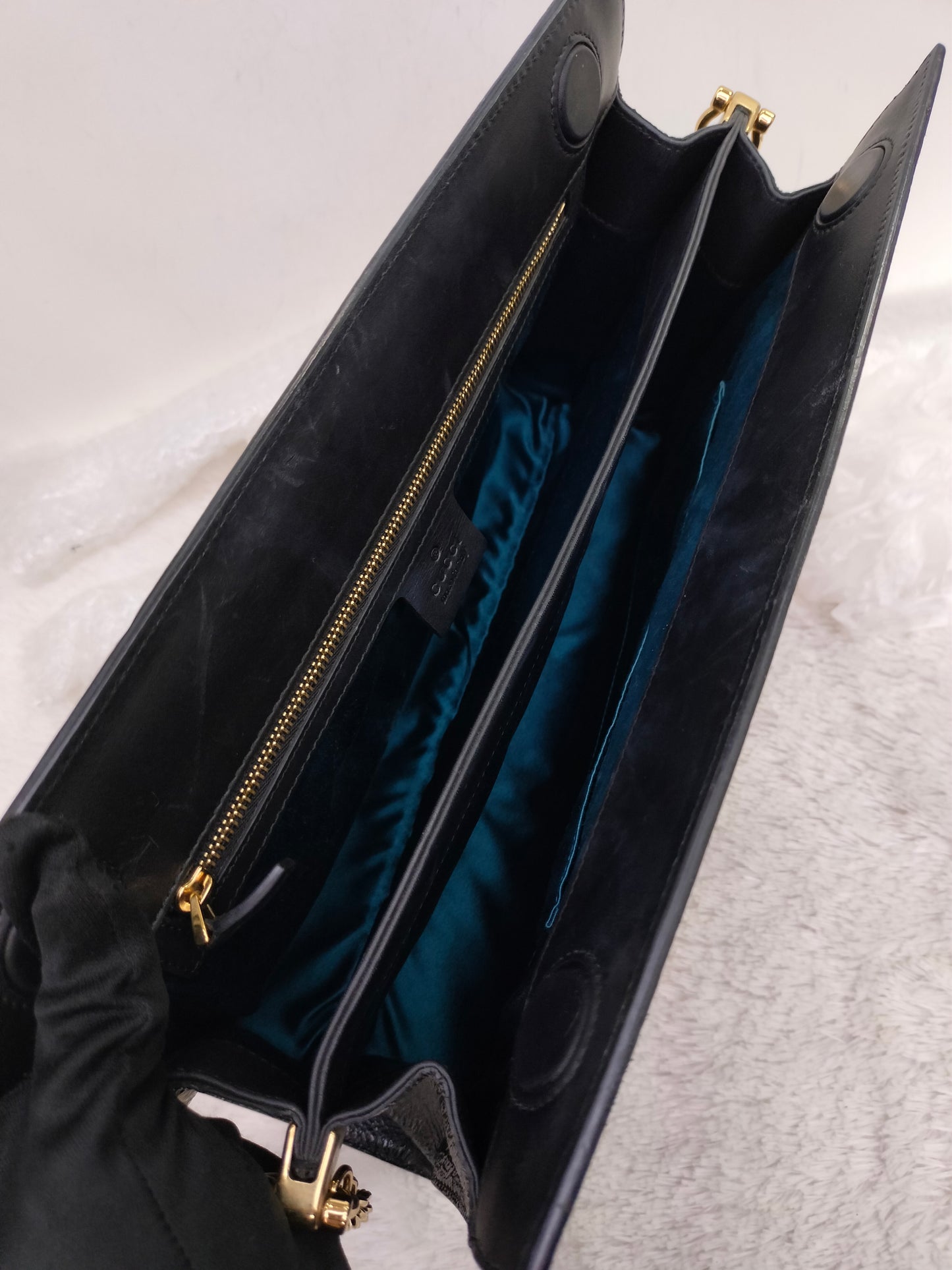 Gucci Ophidia Medium Suede Patent Black Red GHW