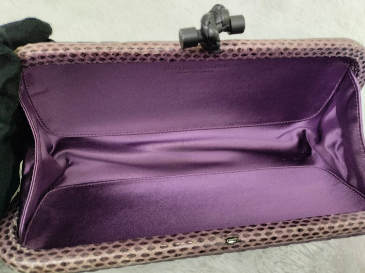 Bottega Veneta Knot Long Clutch Snakeskin Satin Purple