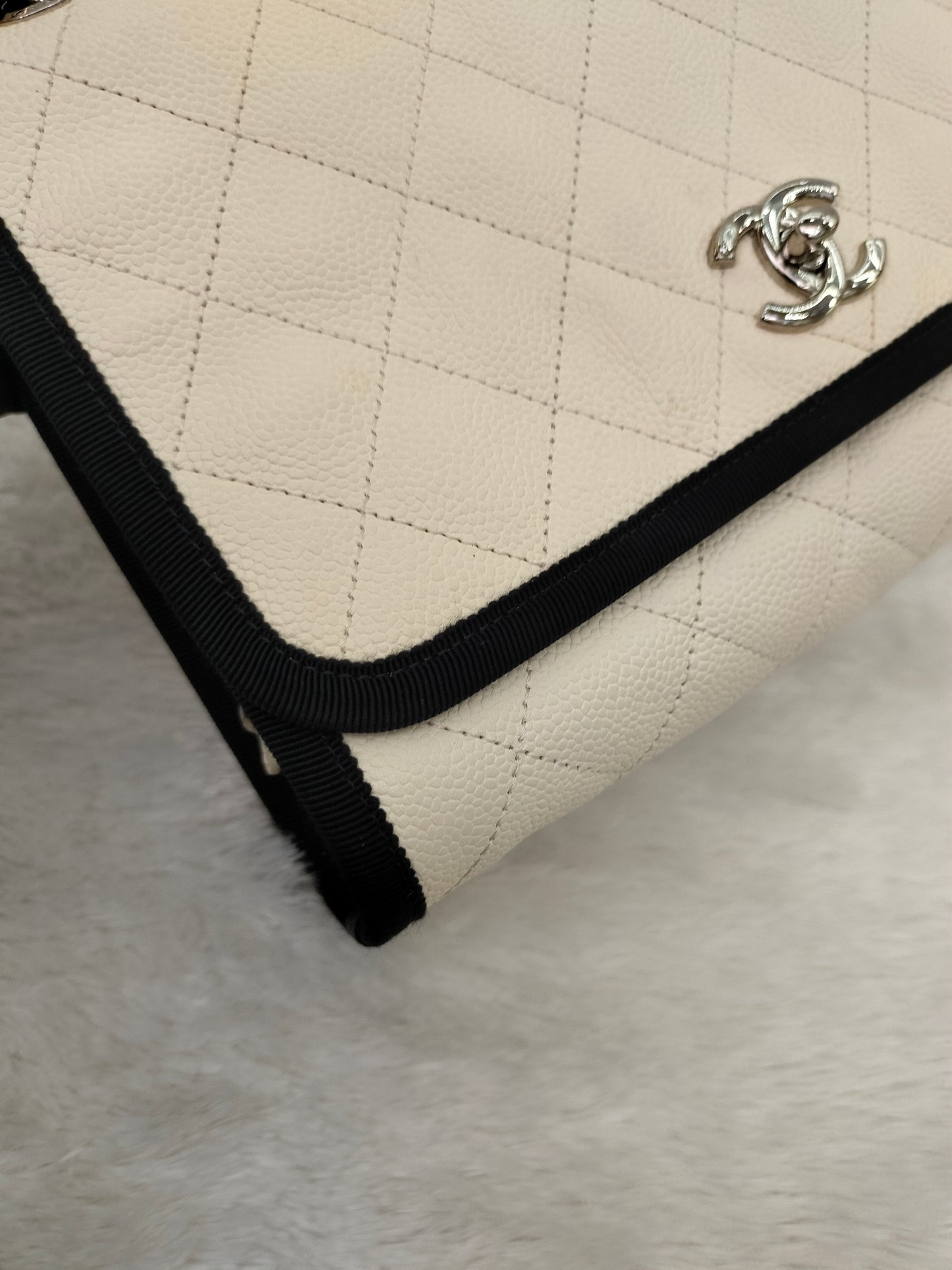 Chanel Flap Caviar White Black SHW #25