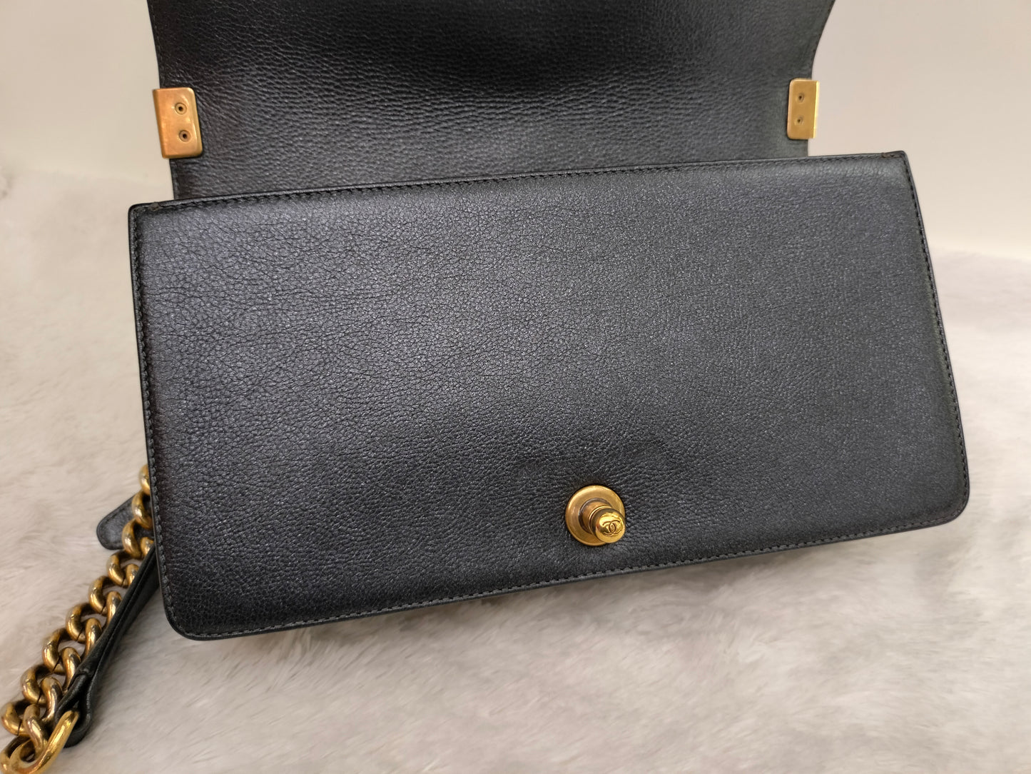 Chanel Boy 25 Calfskin Metallic Dark Grey RGHW #20