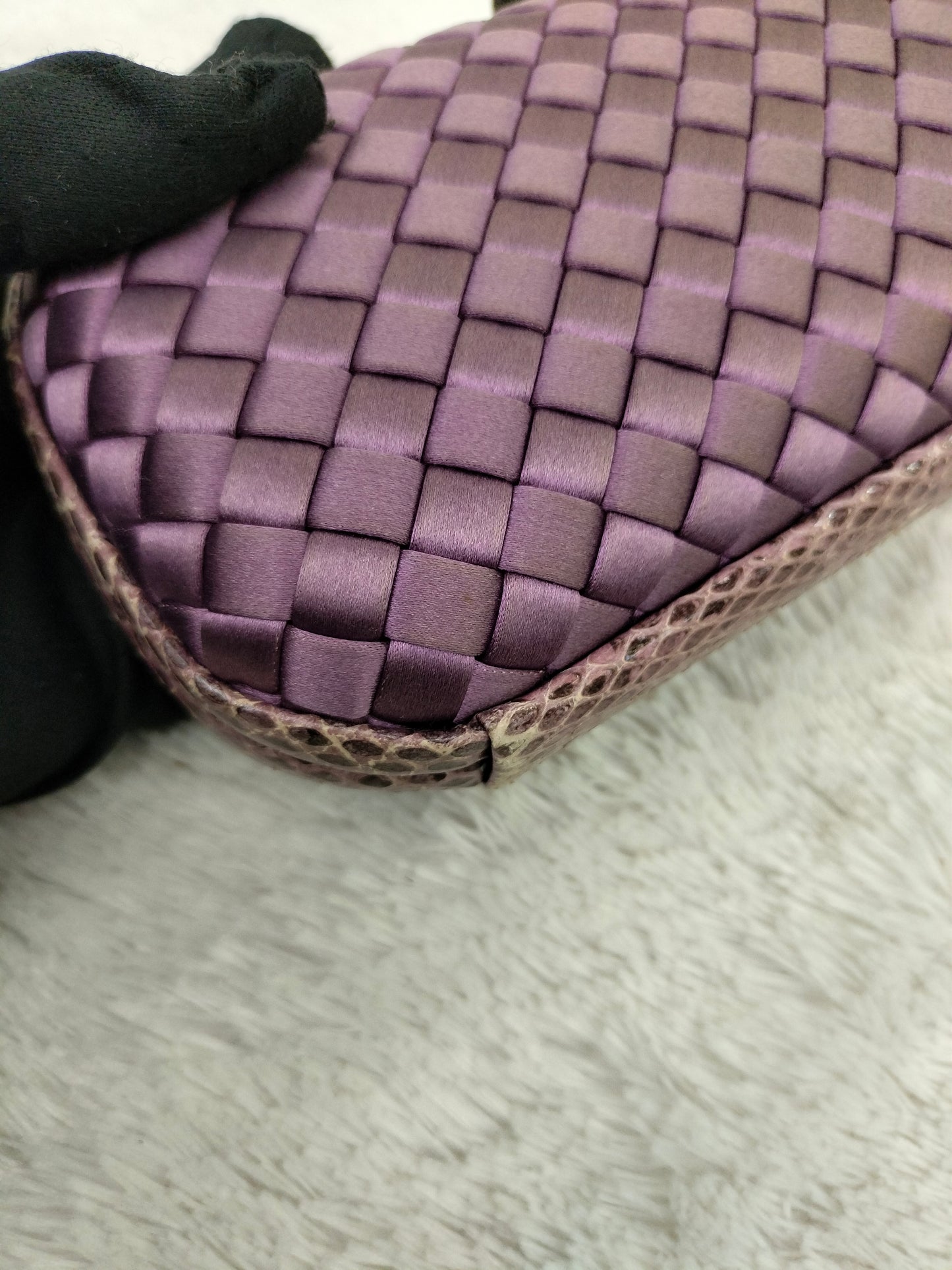 Bottega Veneta Knot Long Clutch Snakeskin Satin Purple