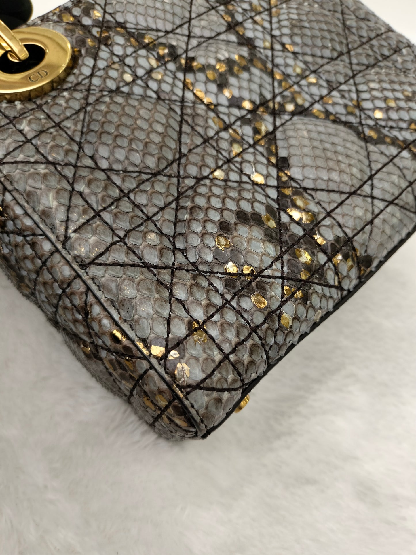 Lady Dior Mini Cannage Supple Python Gray Gold GHW 2017