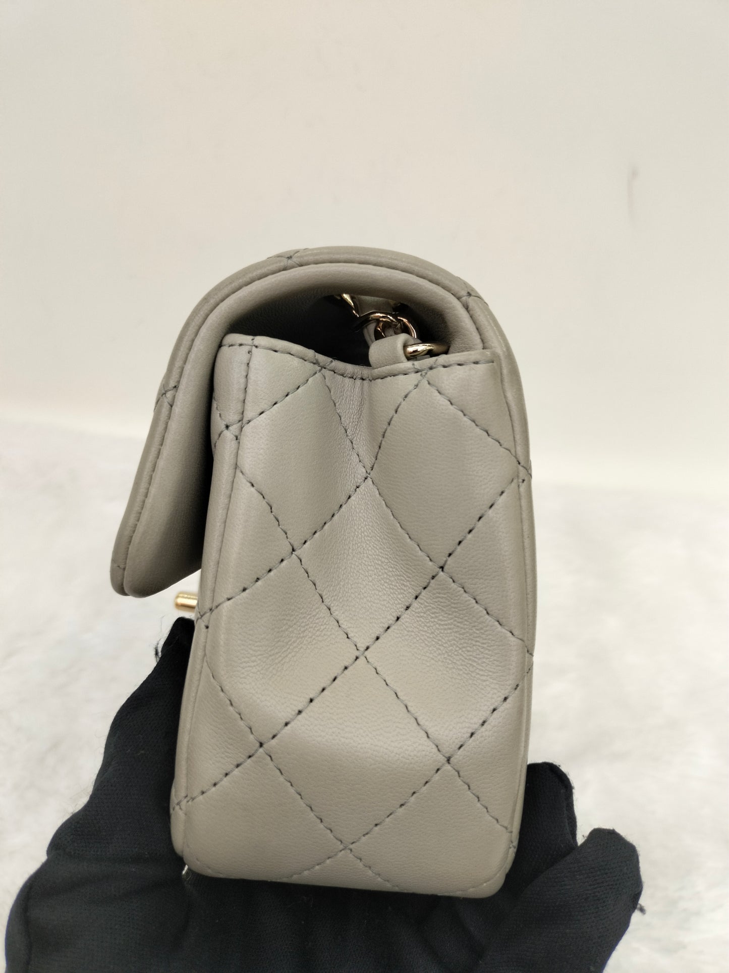 Chanel Mini Rectangular Lamb Light Grey LGHW (CHIP)