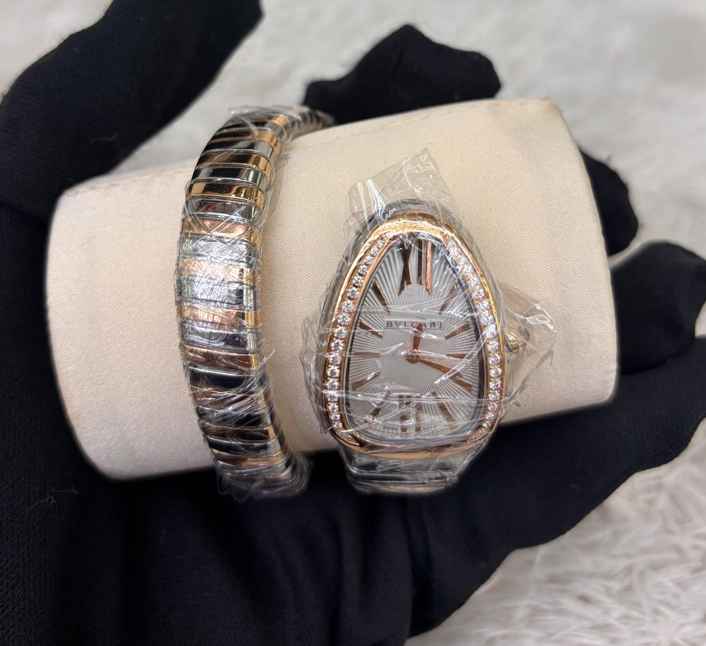 *NEW* Bvlgari Serpenti Tubogas Watch 35 mm 750/900 Gold and Steel Silver Dial Diamond 2025