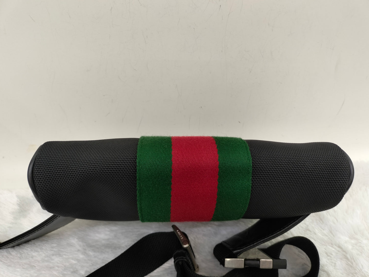 Gucci Techno Web Belt Bag Stripe Canvas Black SHW