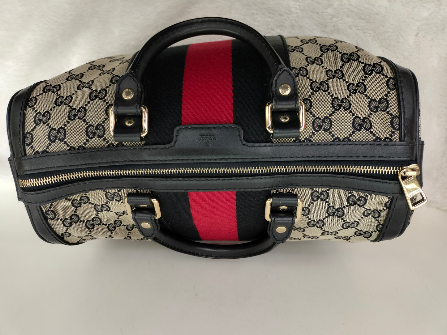Gucci Boston Canvas Stripe Dark Blue GHW