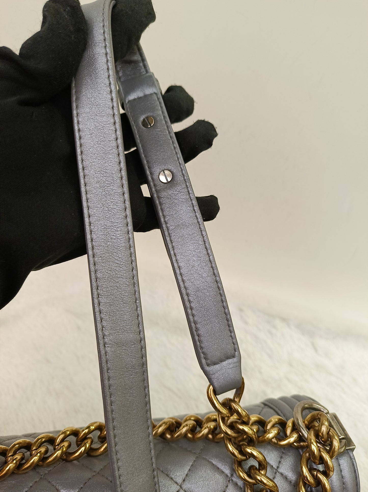 Chanel Boy 25 Calfskin Silver RGHW #19