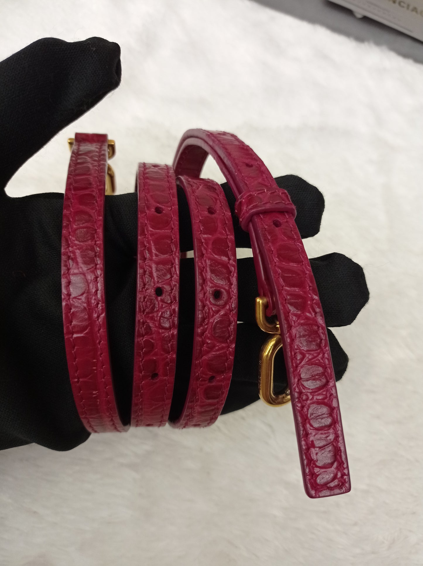 Balenciaga Hourglass Small Croco Raspberry GHW