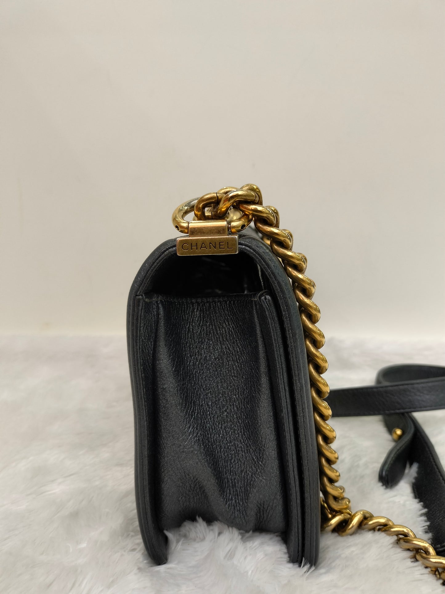 Chanel Boy 25 Calfskin Metallic Dark Grey RGHW #20