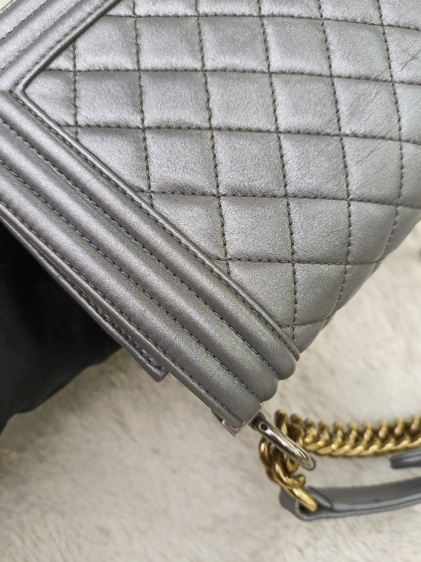 Chanel Boy 25 Calfskin Silver RGHW #19