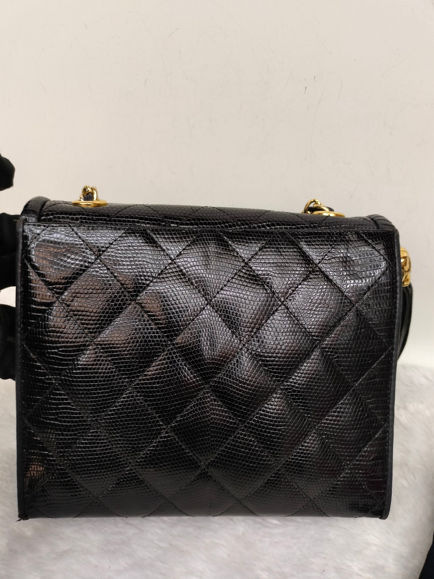Chanel Shoulder Double Flap Tassel Lizard Black GHW #1