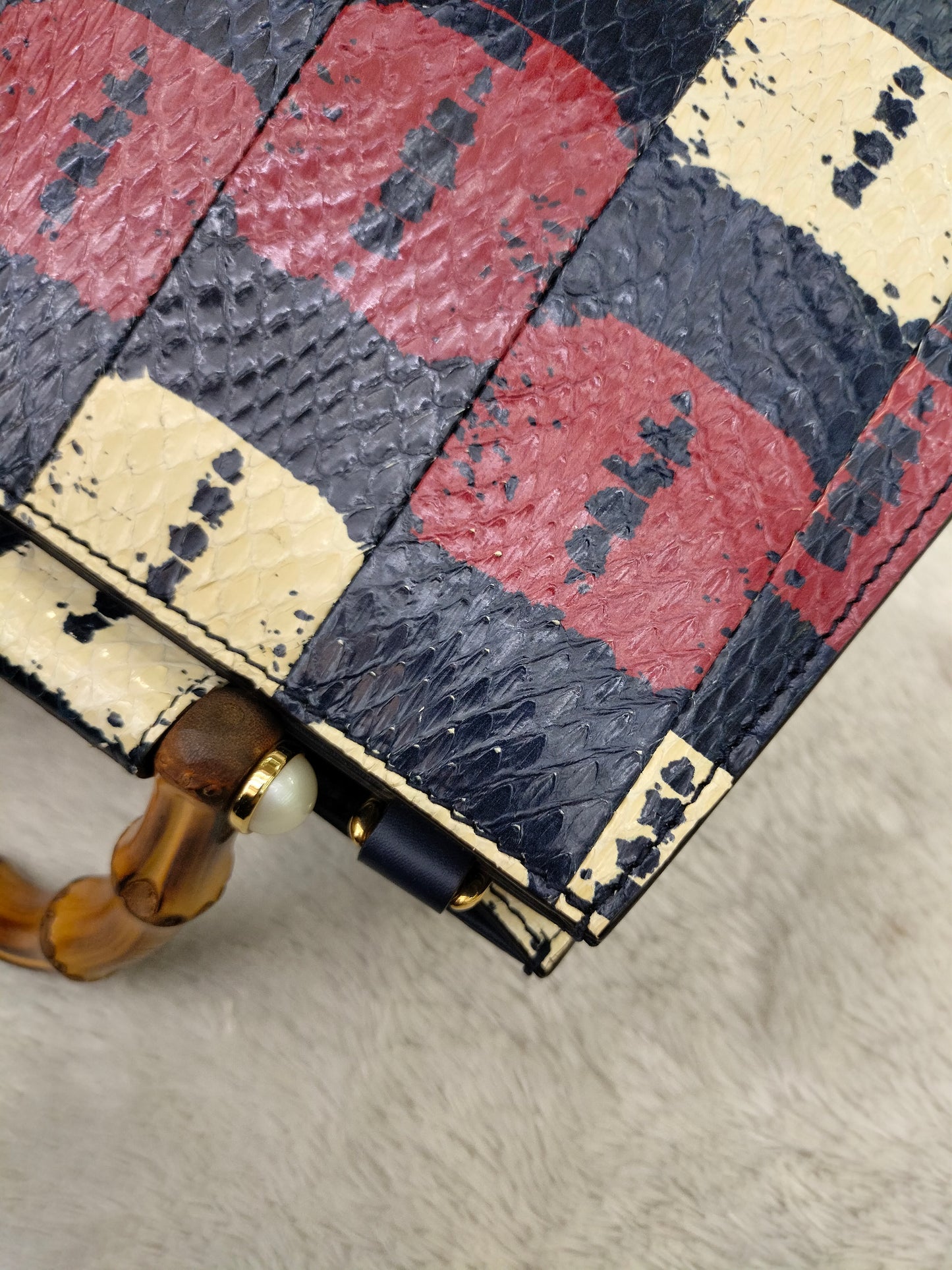 Gucci Nymphaea Top Handle Multicolour Snake Skin Handle Bamboo GHW
