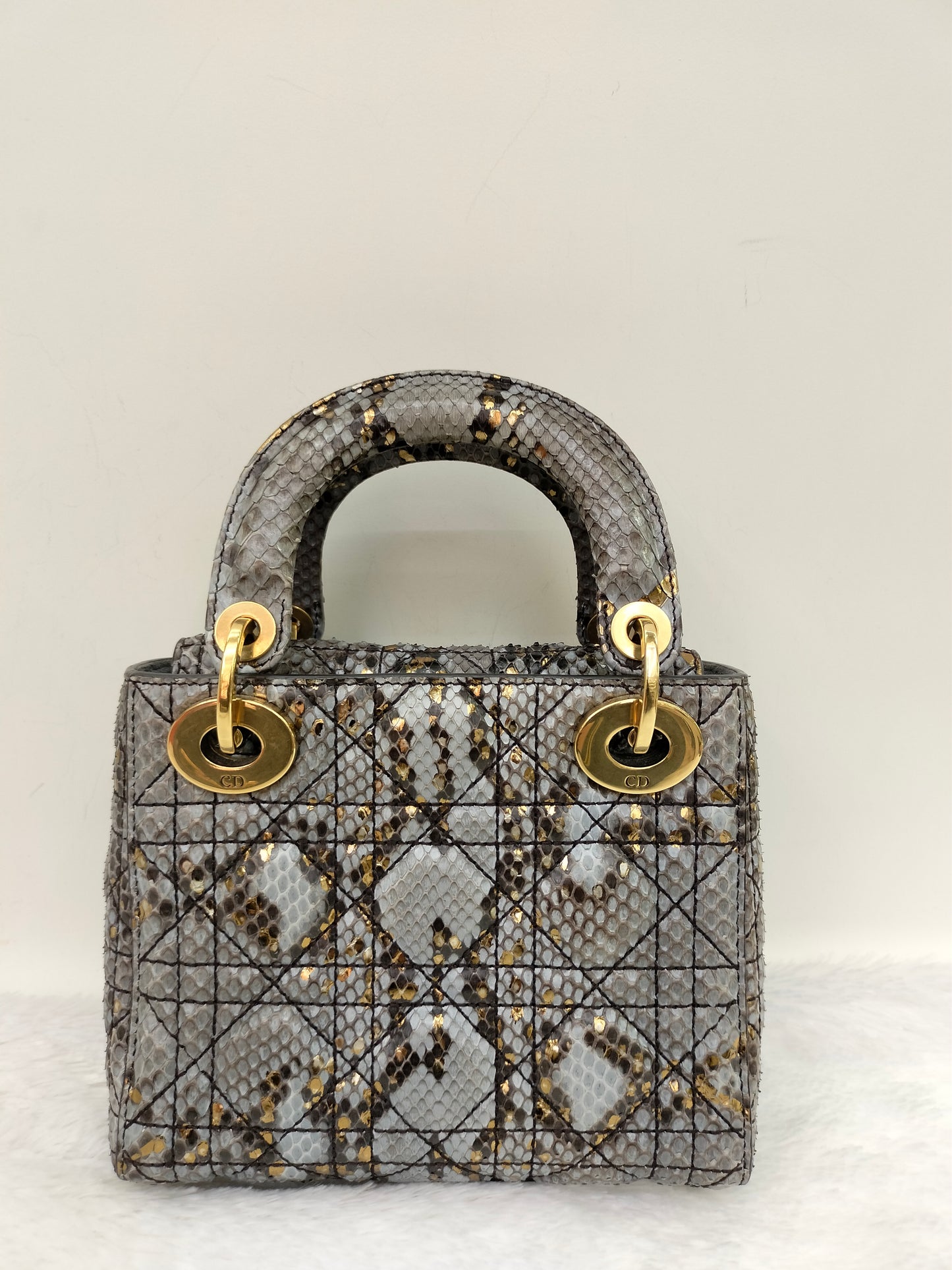 Lady Dior Mini Cannage Supple Python Gray Gold GHW 2017