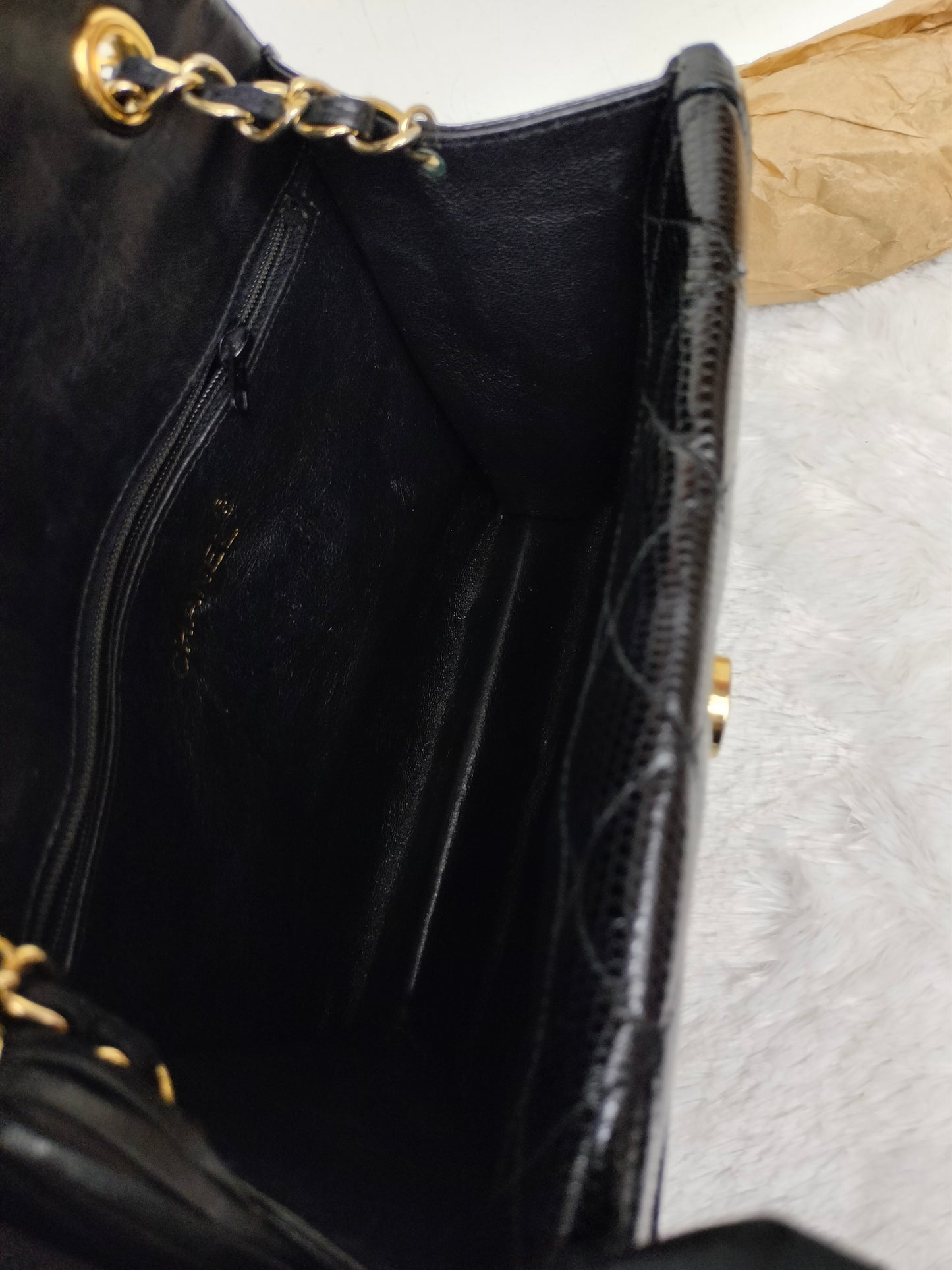 Chanel Shoulder Double Flap Tassel Lizard Black GHW #1