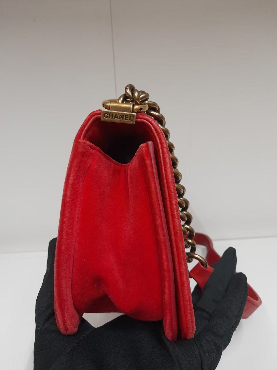 Chanel Boy 25 Tweed Red RGHW #18 Size 25x15x19