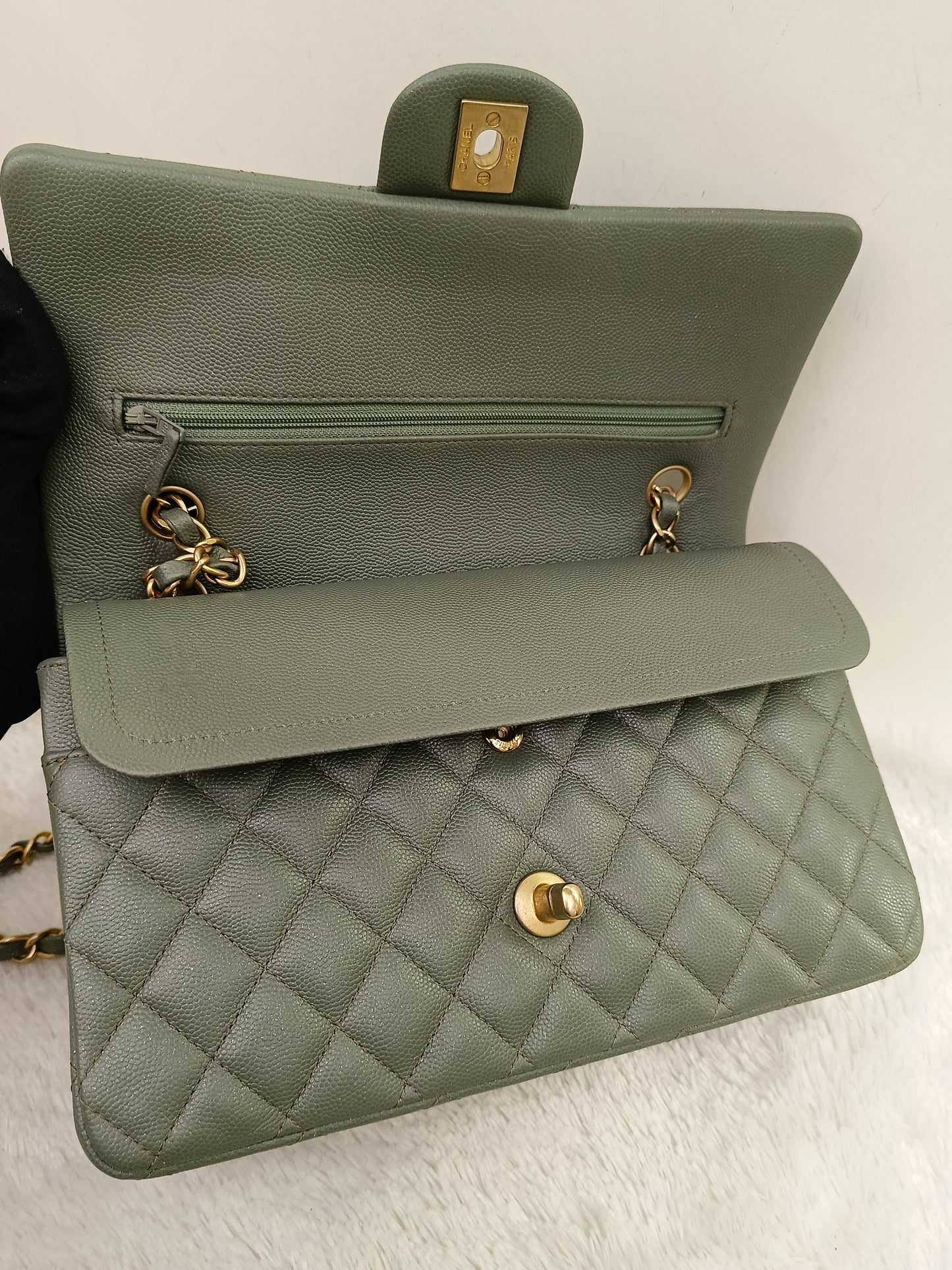 Chanel Medium Caviar Light Green GHW DF #25