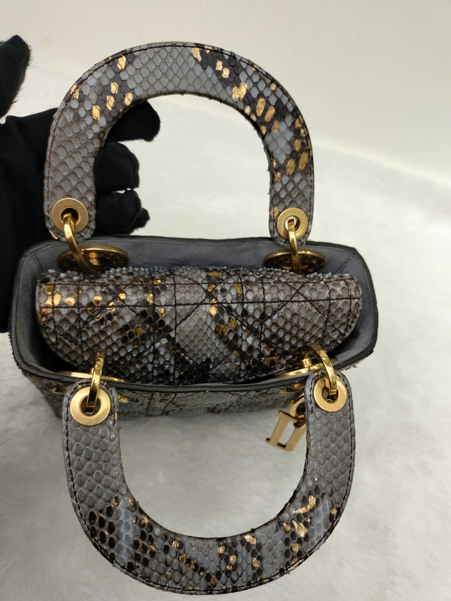 Lady Dior Mini Cannage Supple Python Gray Gold GHW 2017