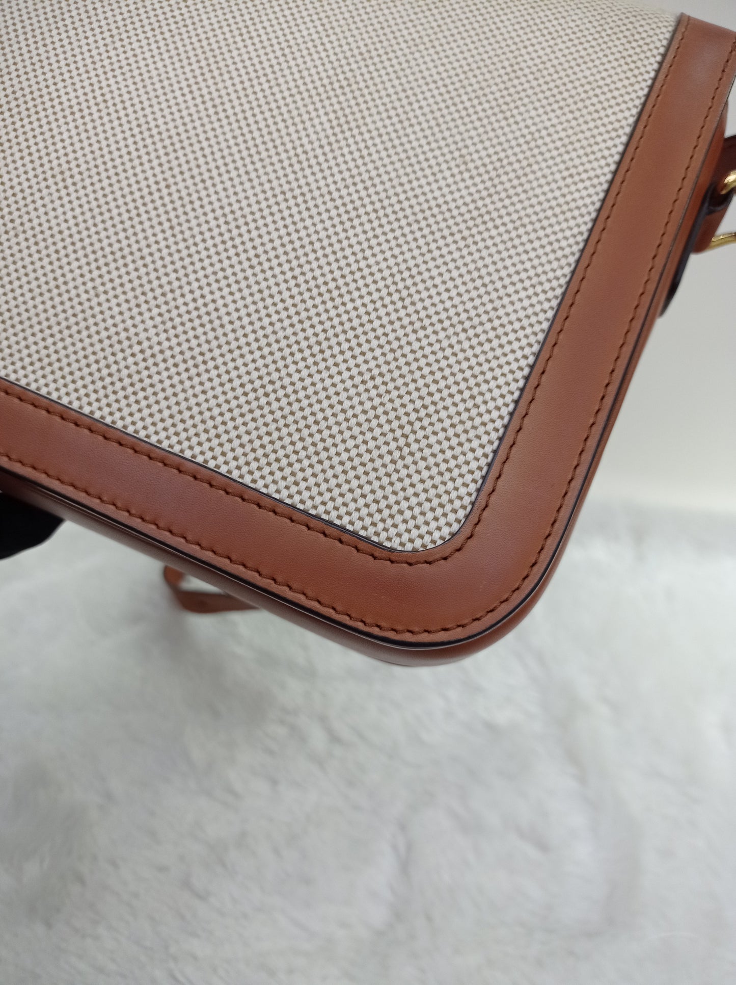 Celine Triomphe Canvas White Tan GHW 2019