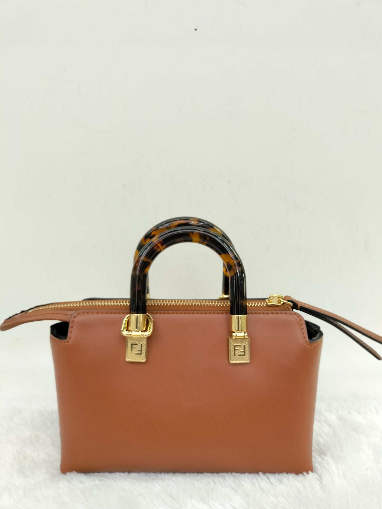 Fendi BTW Mini Embossed Logo Brown Handle Tortois GHW