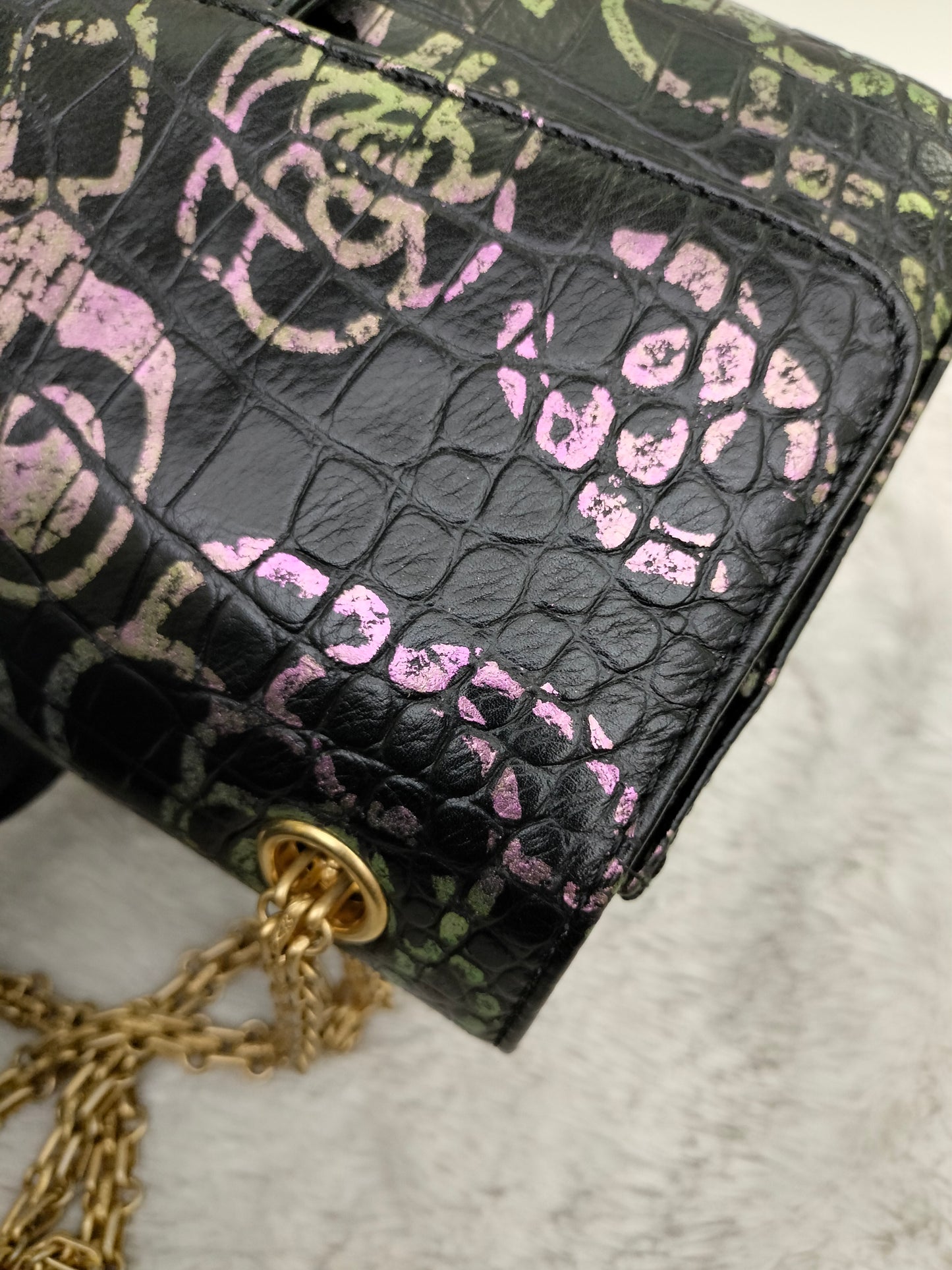 Chanel Reissue Medium Croco Graffity Black GHW DF #28