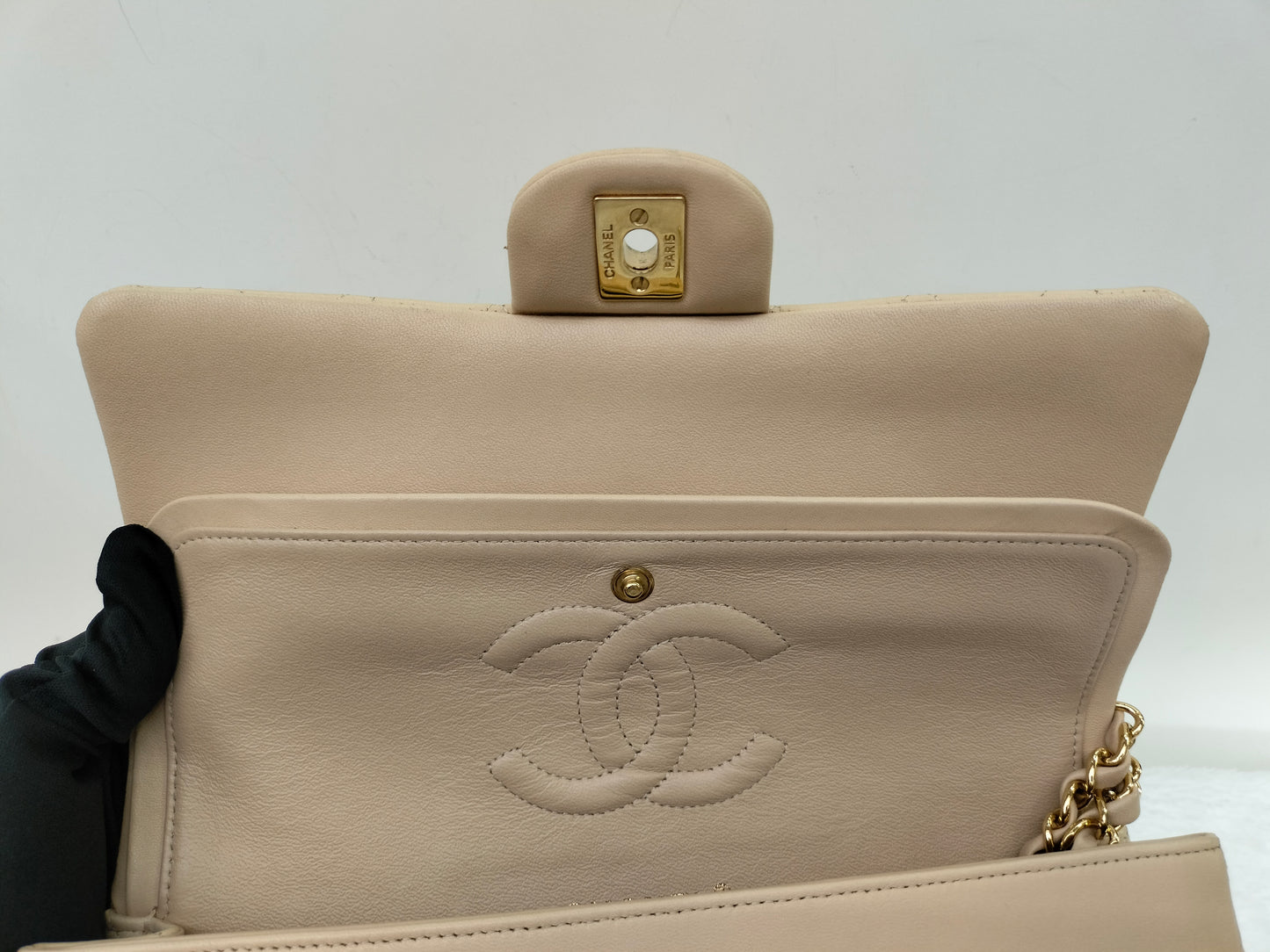 Chanel Medium Lamb Beige GHW DF #19