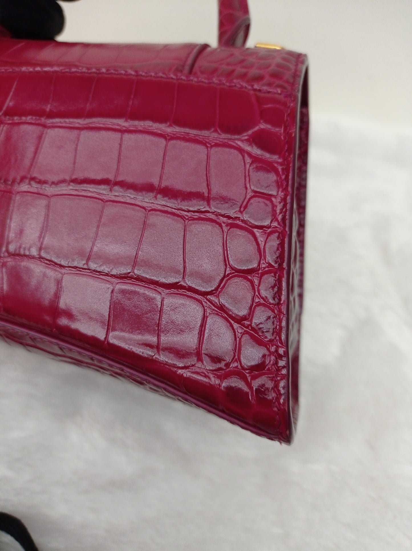 Balenciaga Hourglass Small Croco Raspberry GHW