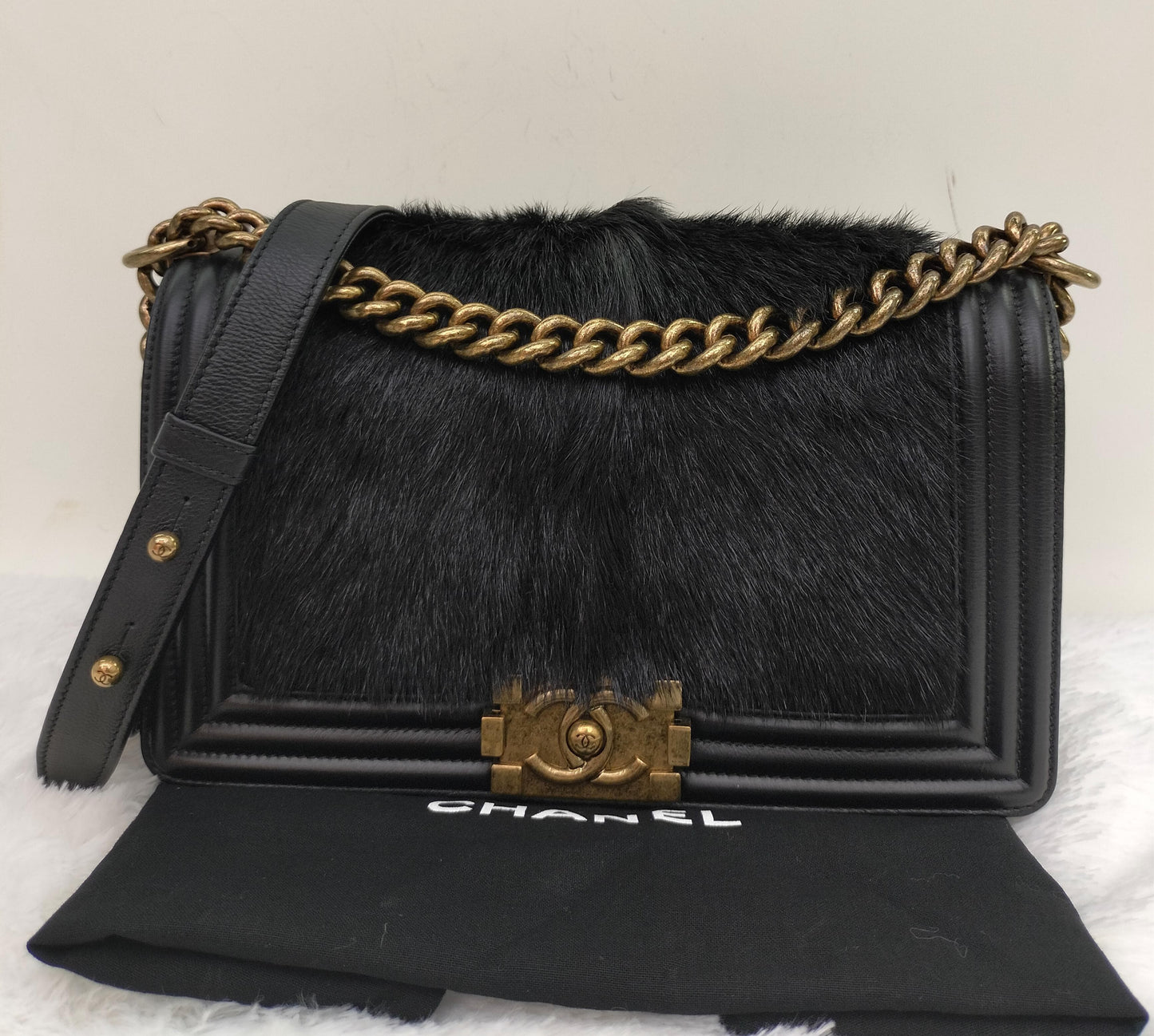 Chanel Boy 25 Fur Black RGHW #21