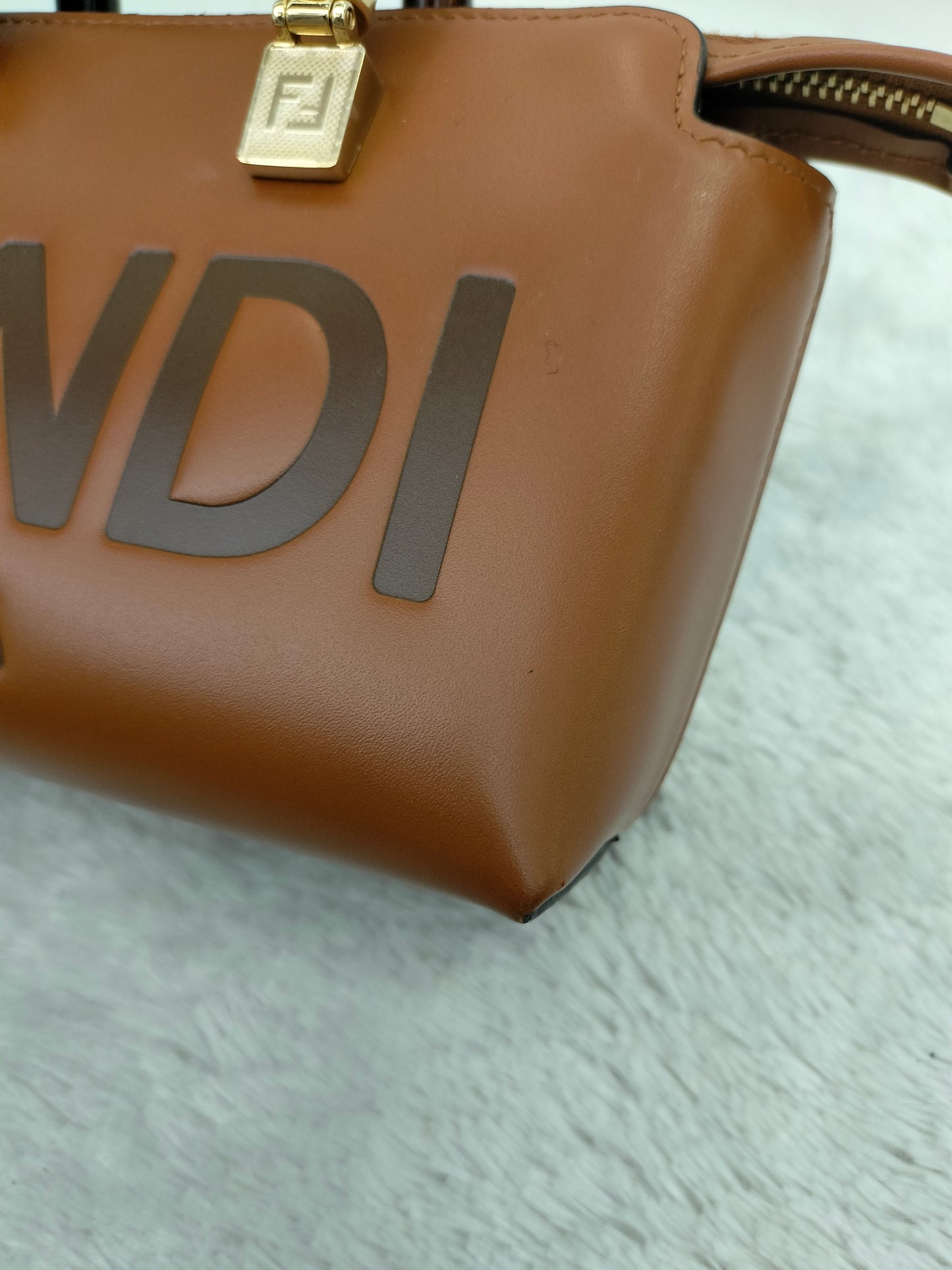 Fendi BTW Mini Embossed Logo Brown Handle Tortois GHW