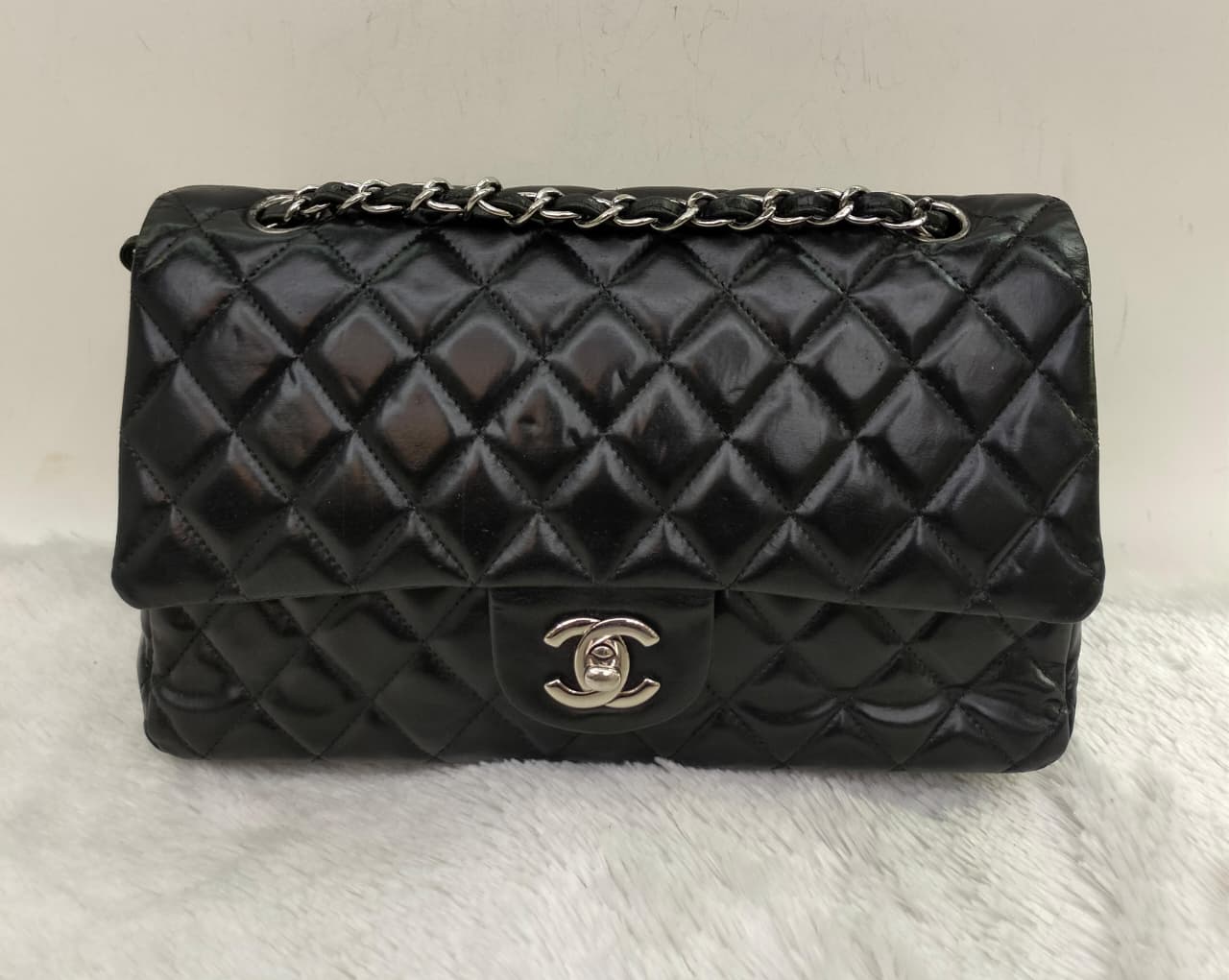 Chanel Medium Patent Black Green SHW DF #15