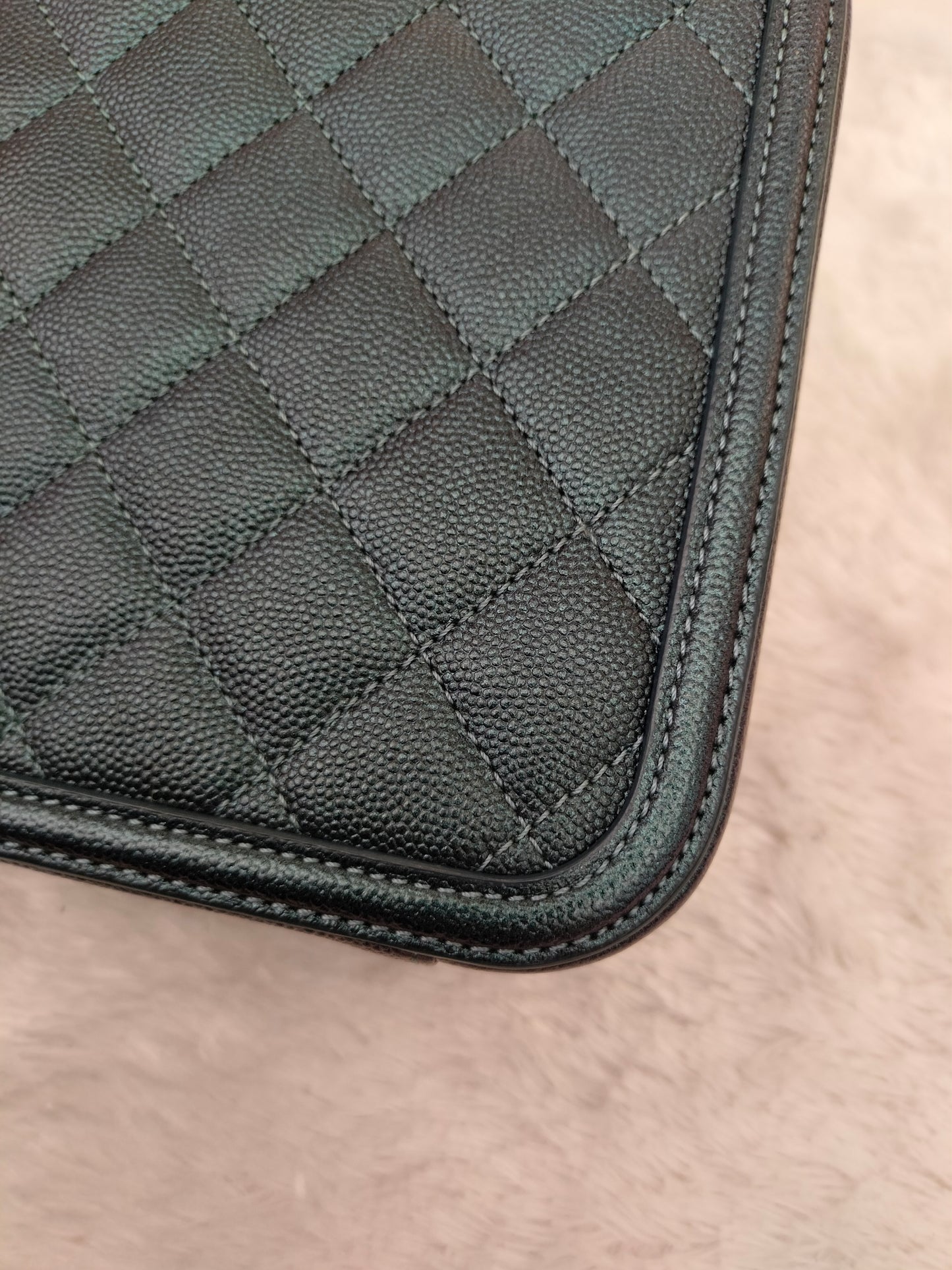 Chanel Filigree Vanity Case Medium Caviar Iridescent Rainbow Dark Turquoise #26