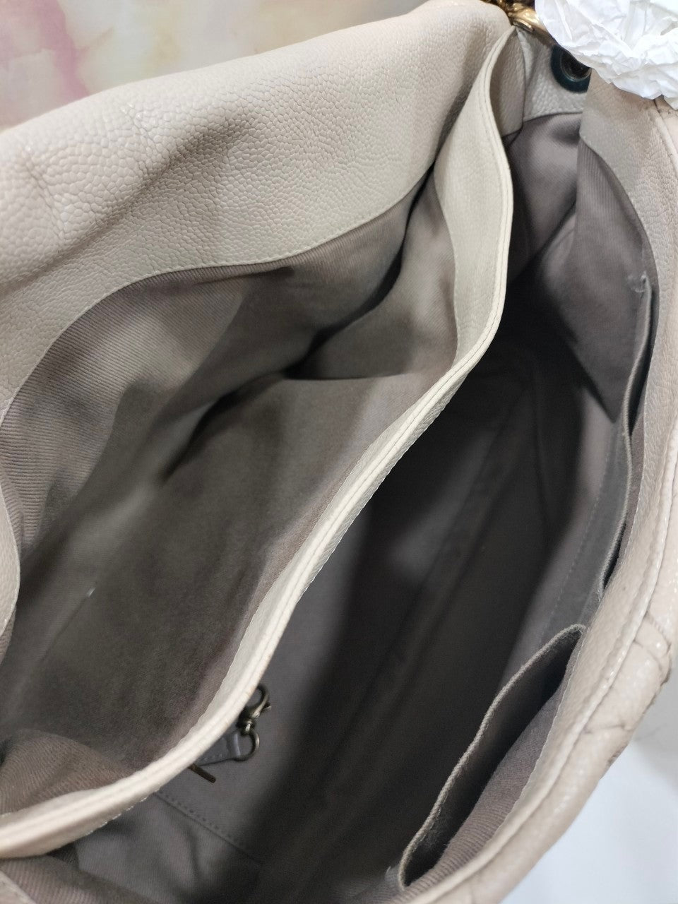 Chanel Coco Pleats Flap Messenger Caviar Beige #17 Size 50x35x7cm
