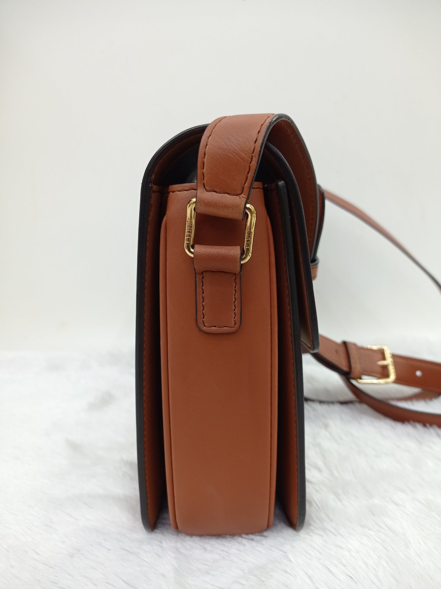 Celine Triomphe Canvas White Tan GHW 2019