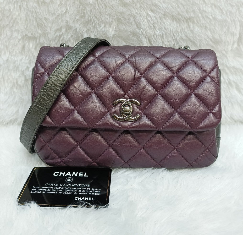 Chanel Mini Flap Lady Pearly Grey Purple SHW #17 Size 19x13x6cm