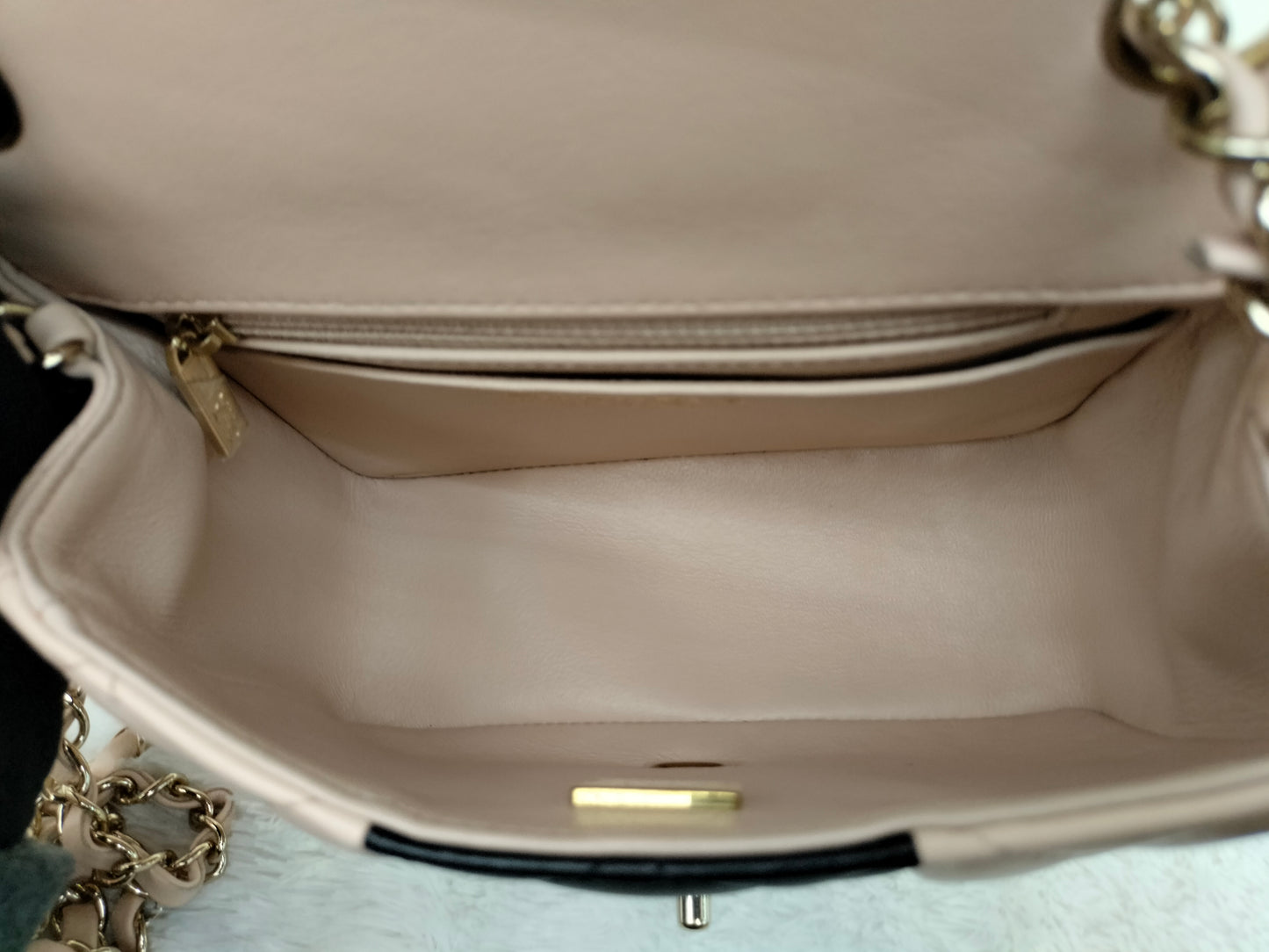 Chanel Mini Square Lamb Beige Black LGHW (CHIP)