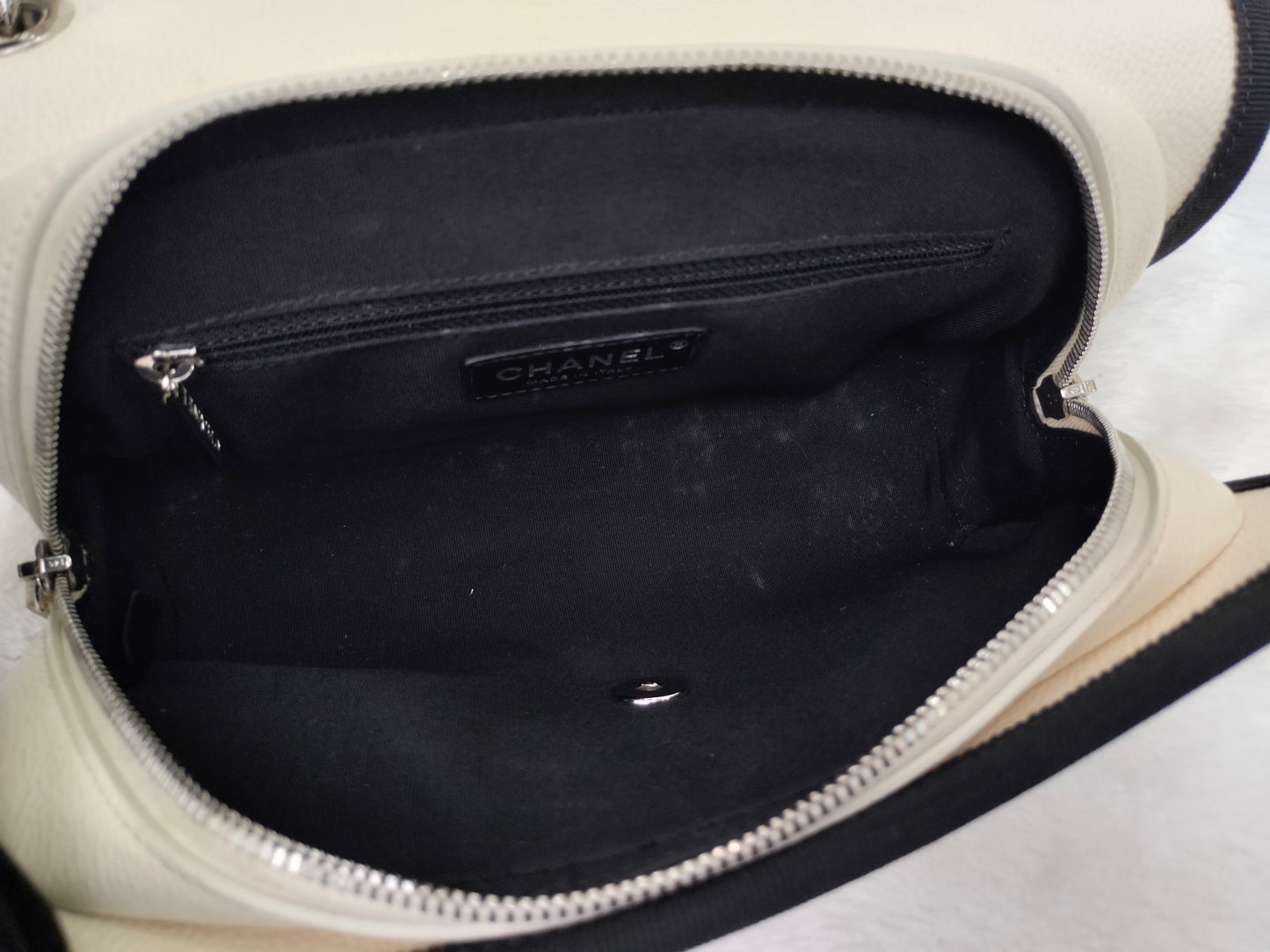 Chanel Flap Caviar White Black SHW #25