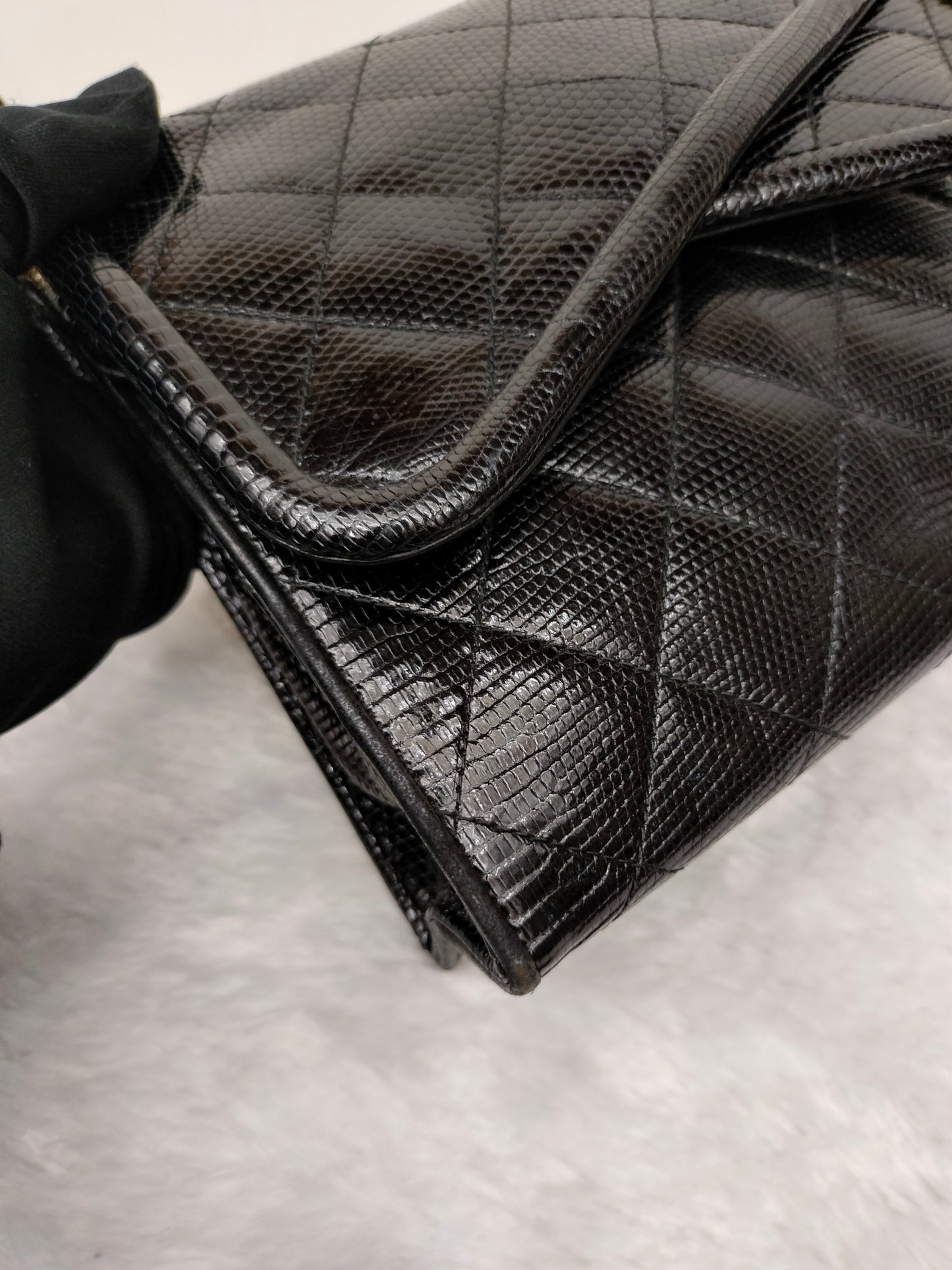 Chanel Shoulder Double Flap Tassel Lizard Black GHW #1
