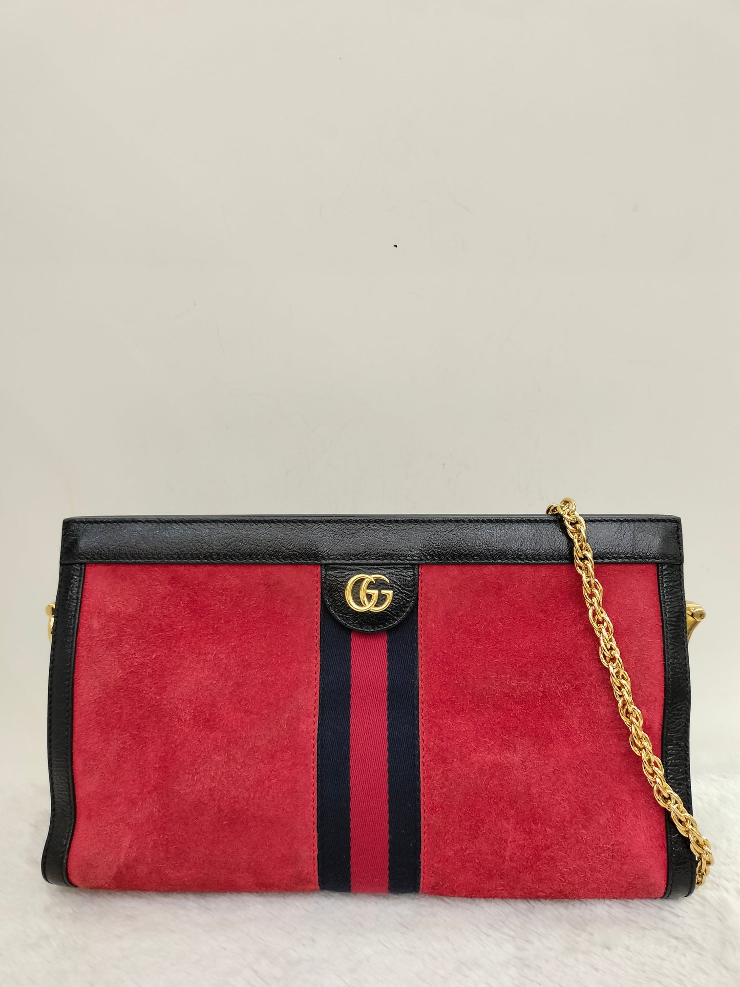 Gucci Ophidia Medium Suede Patent Black Red GHW