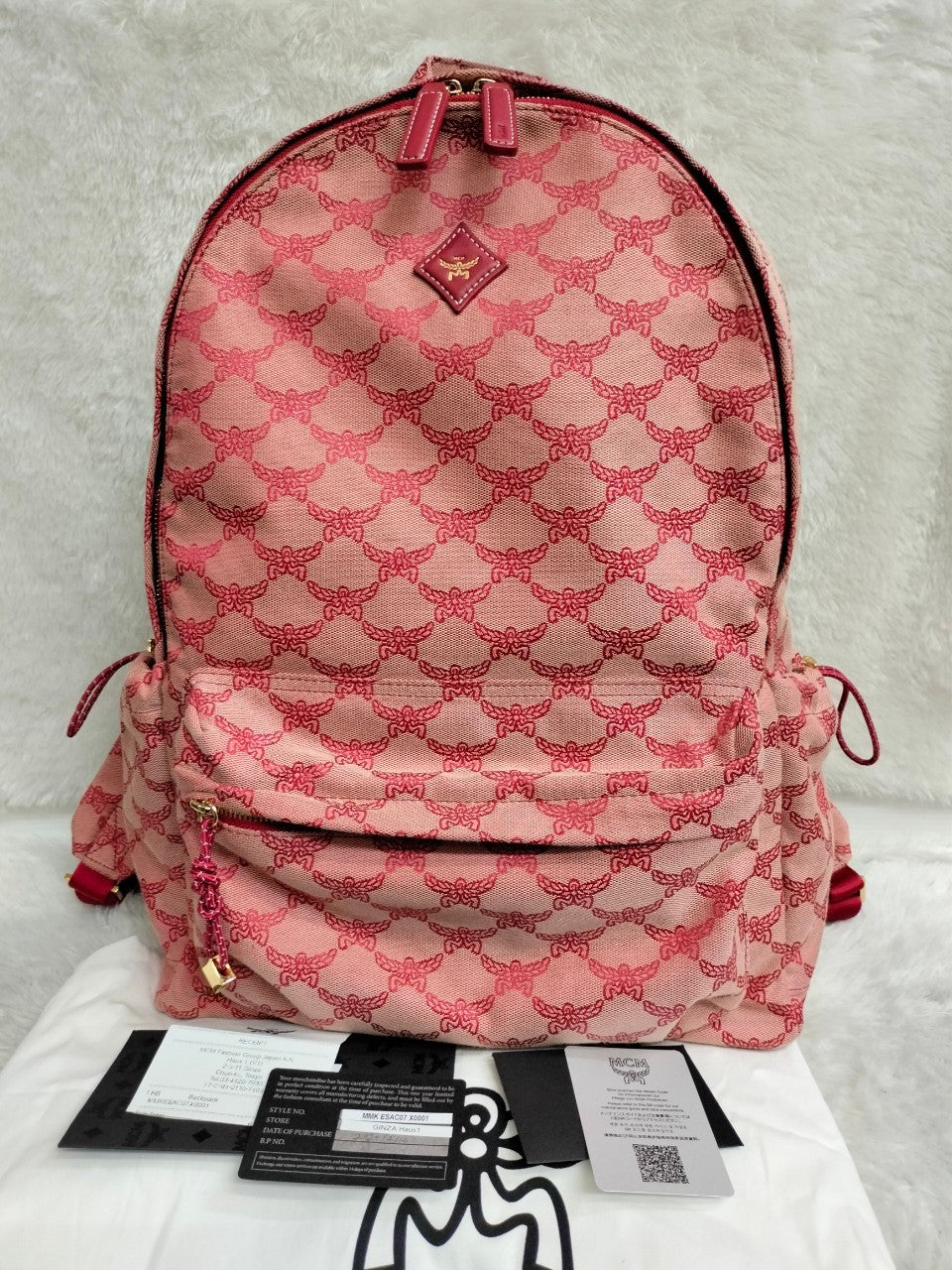 *Neverbeen Used* MCM Himmel Medium Backpack Lauretos Jacquard Red GHW 2024