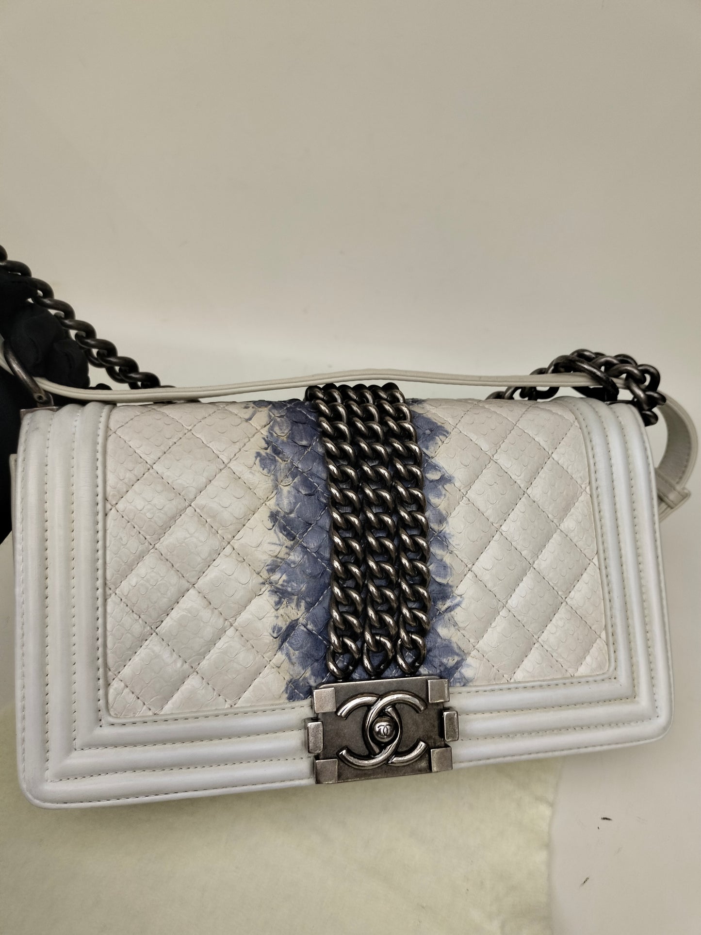 Chanel Boy 25 Rock Python White Blue RHW #17