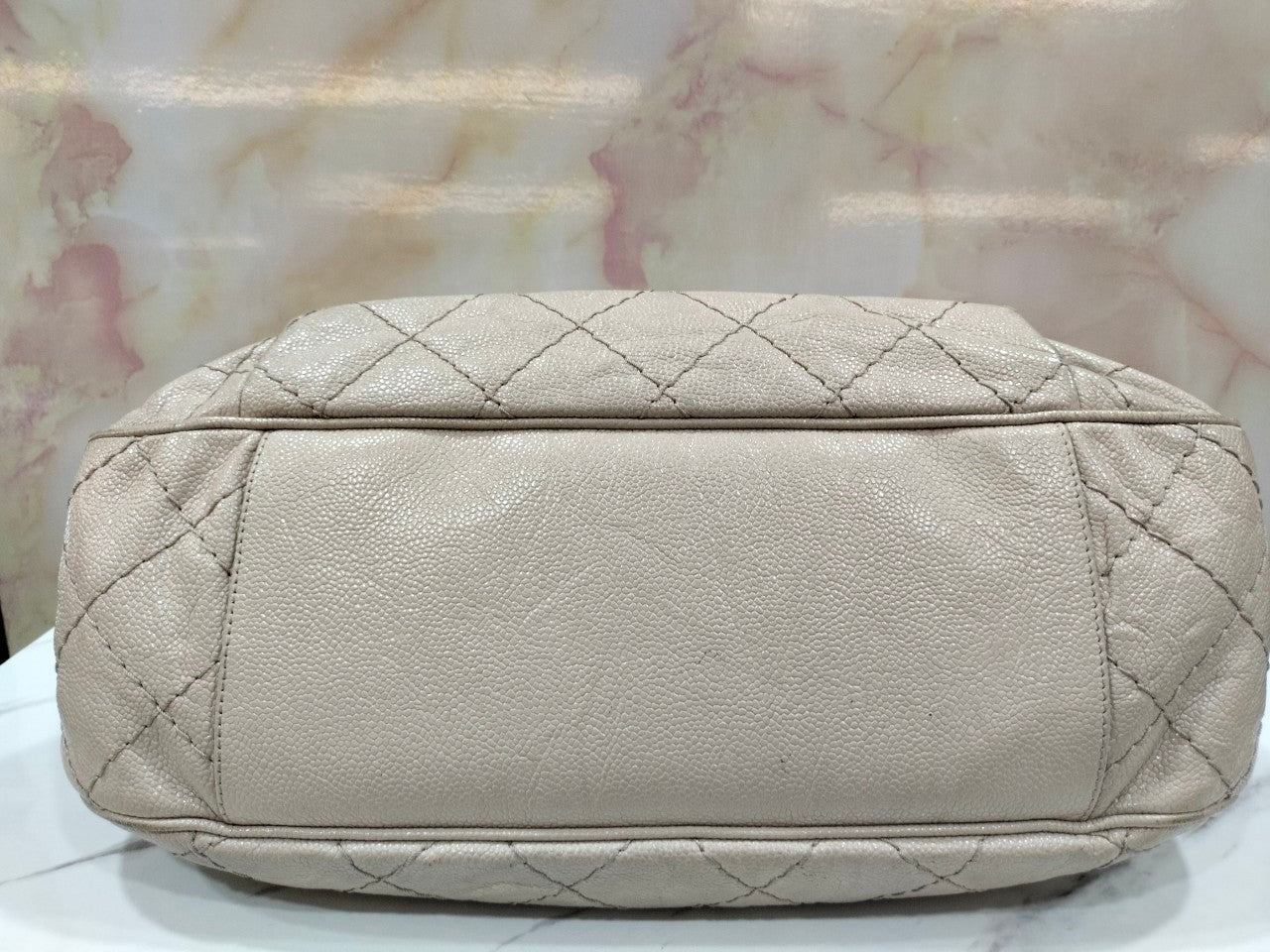 Chanel Coco Pleats Flap Messenger Caviar Beige #17 Size 50x35x7cm