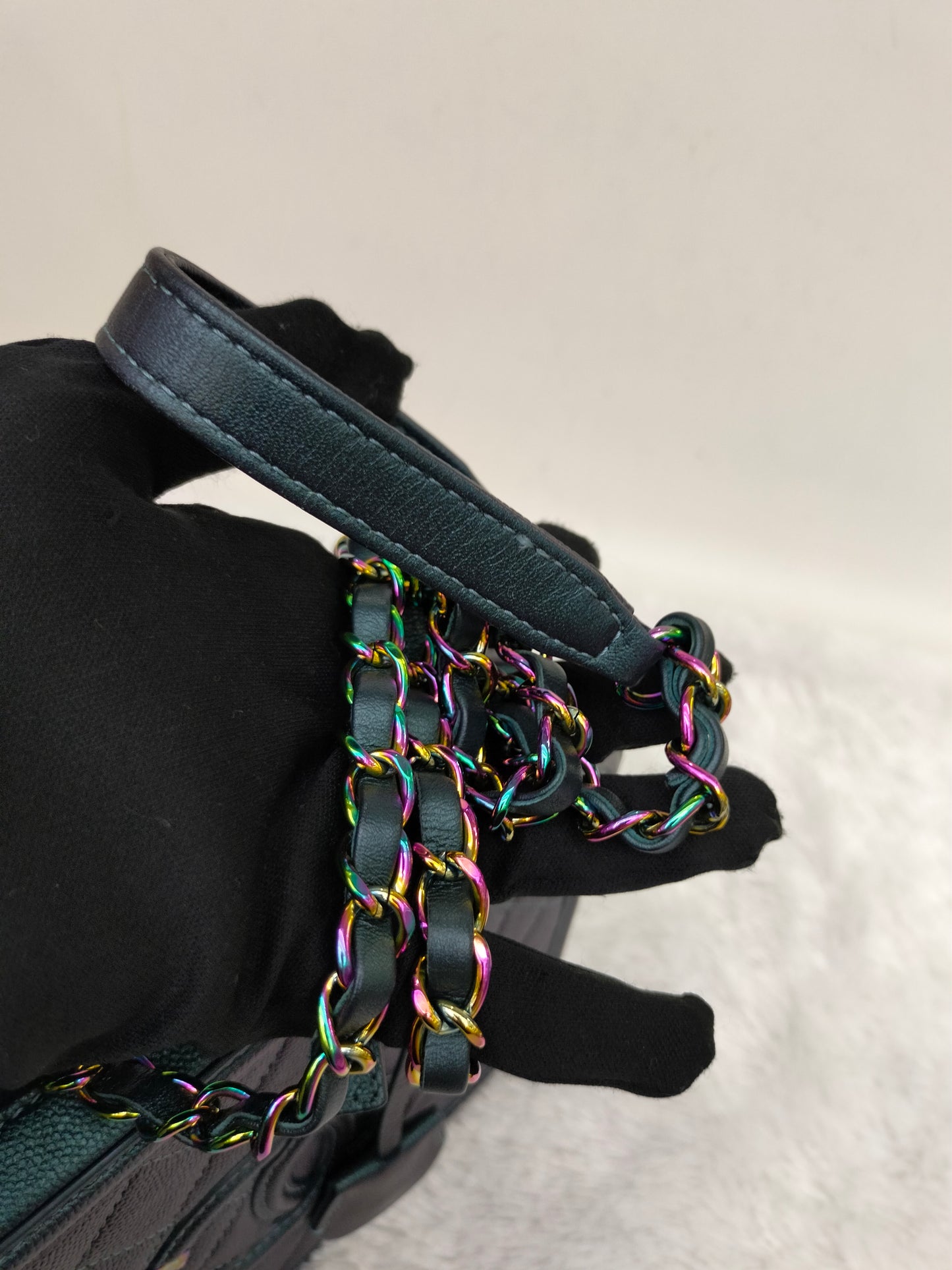 Chanel Filigree Vanity Case Medium Caviar Iridescent Rainbow Dark Turquoise #26