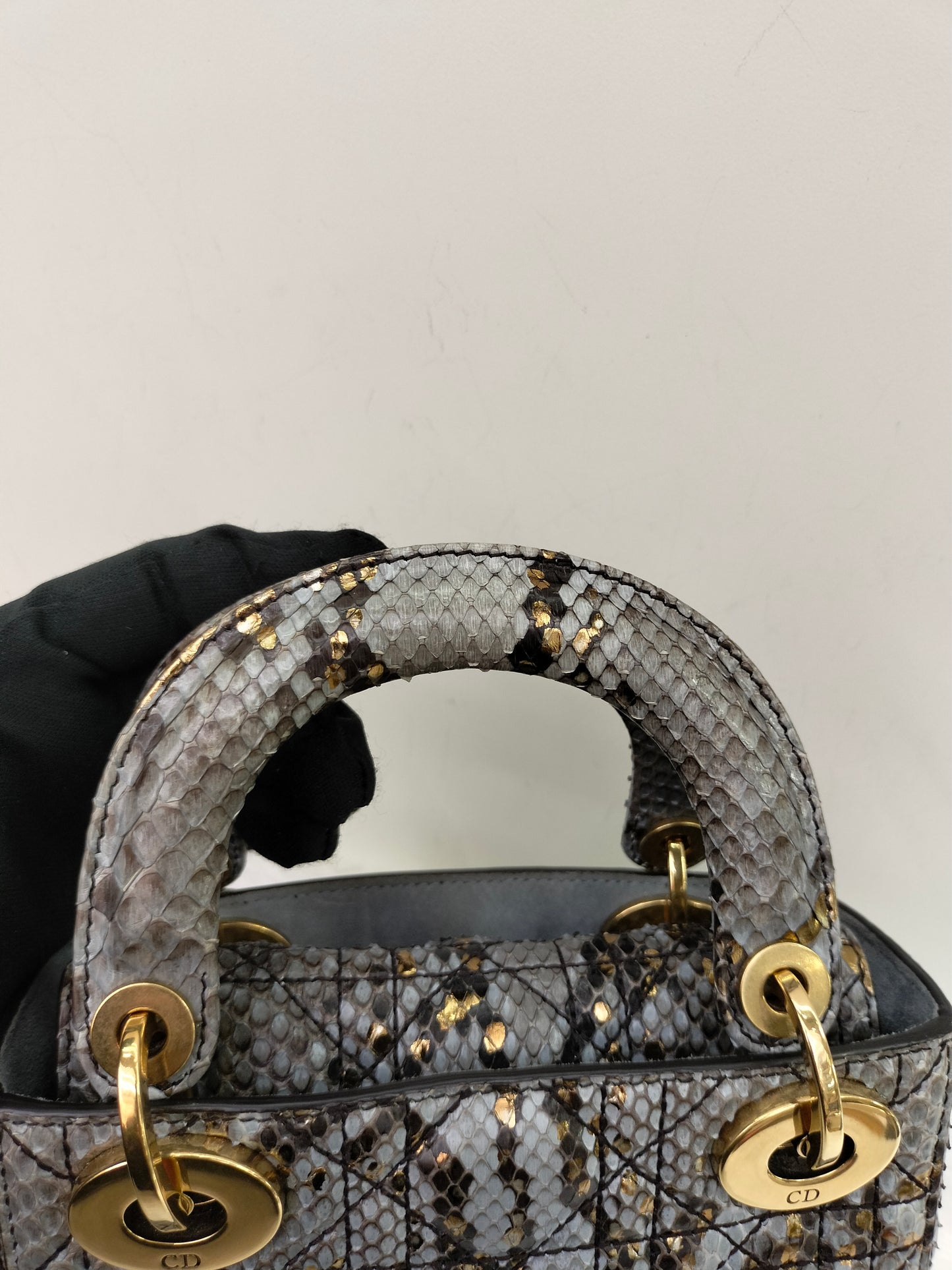 Lady Dior Mini Cannage Supple Python Gray Gold GHW 2017