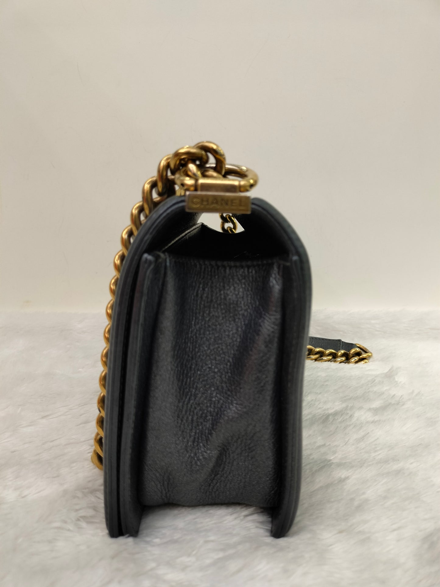 Chanel Boy 25 Calfskin Metallic Dark Grey RGHW #20