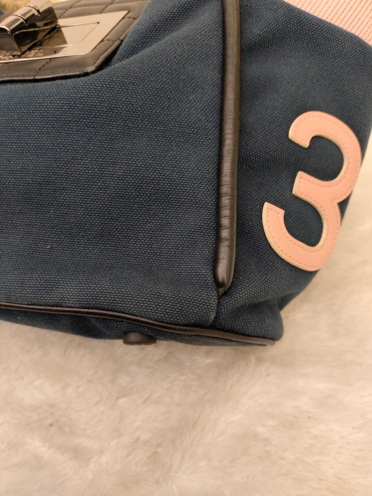 Chanel Mademoiselle Cruise Reissue Tote Canvas Blue White Black SHW #9