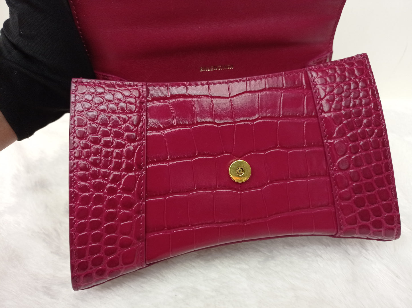 Balenciaga Hourglass Small Croco Raspberry GHW