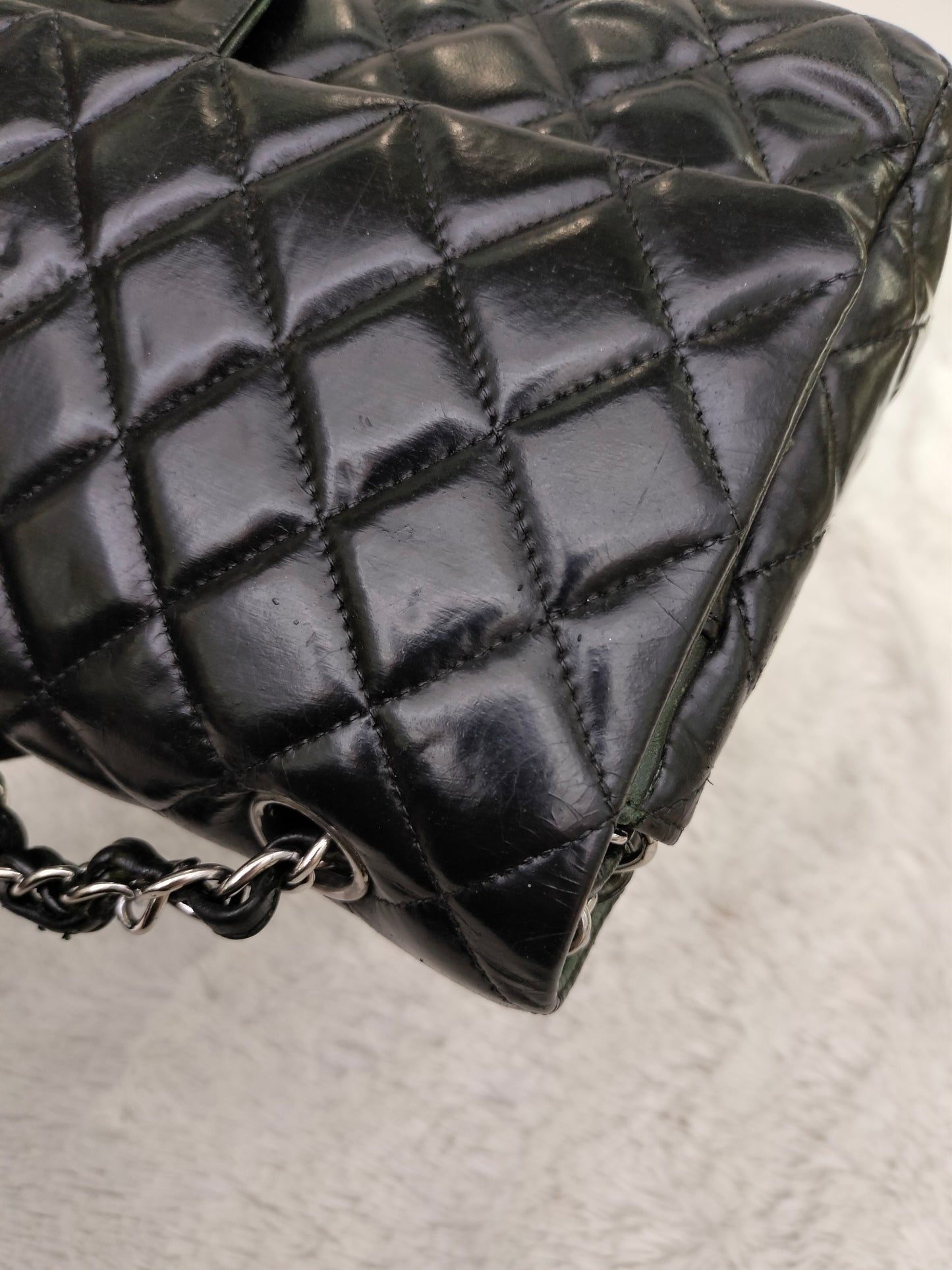 Chanel Medium Patent Black Green SHW DF #15
