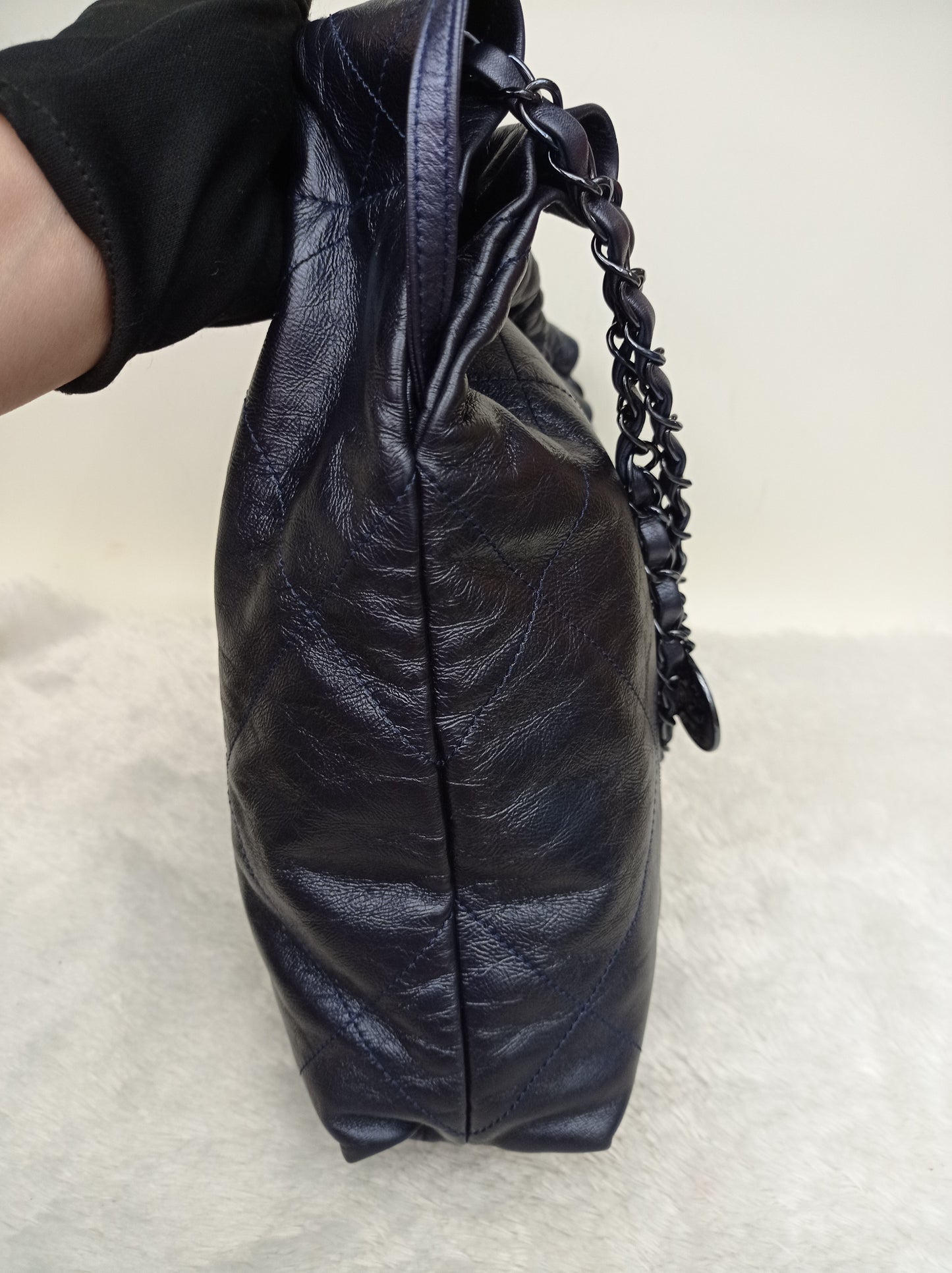Chanel C22 Small Calfskin Iridescent Blue Metallic (CHIP)
