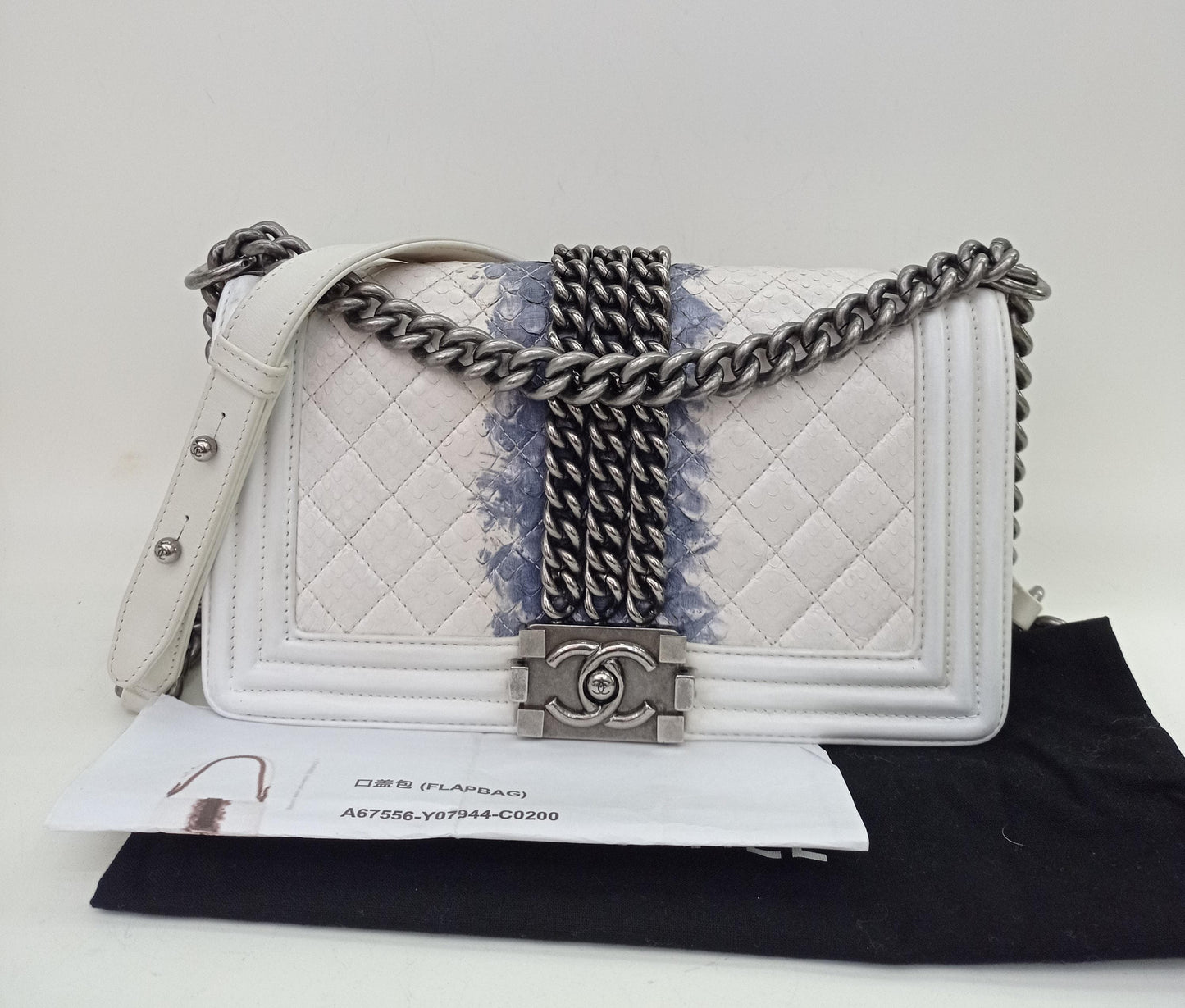Chanel Boy 25 Rock Python White Blue RHW #17