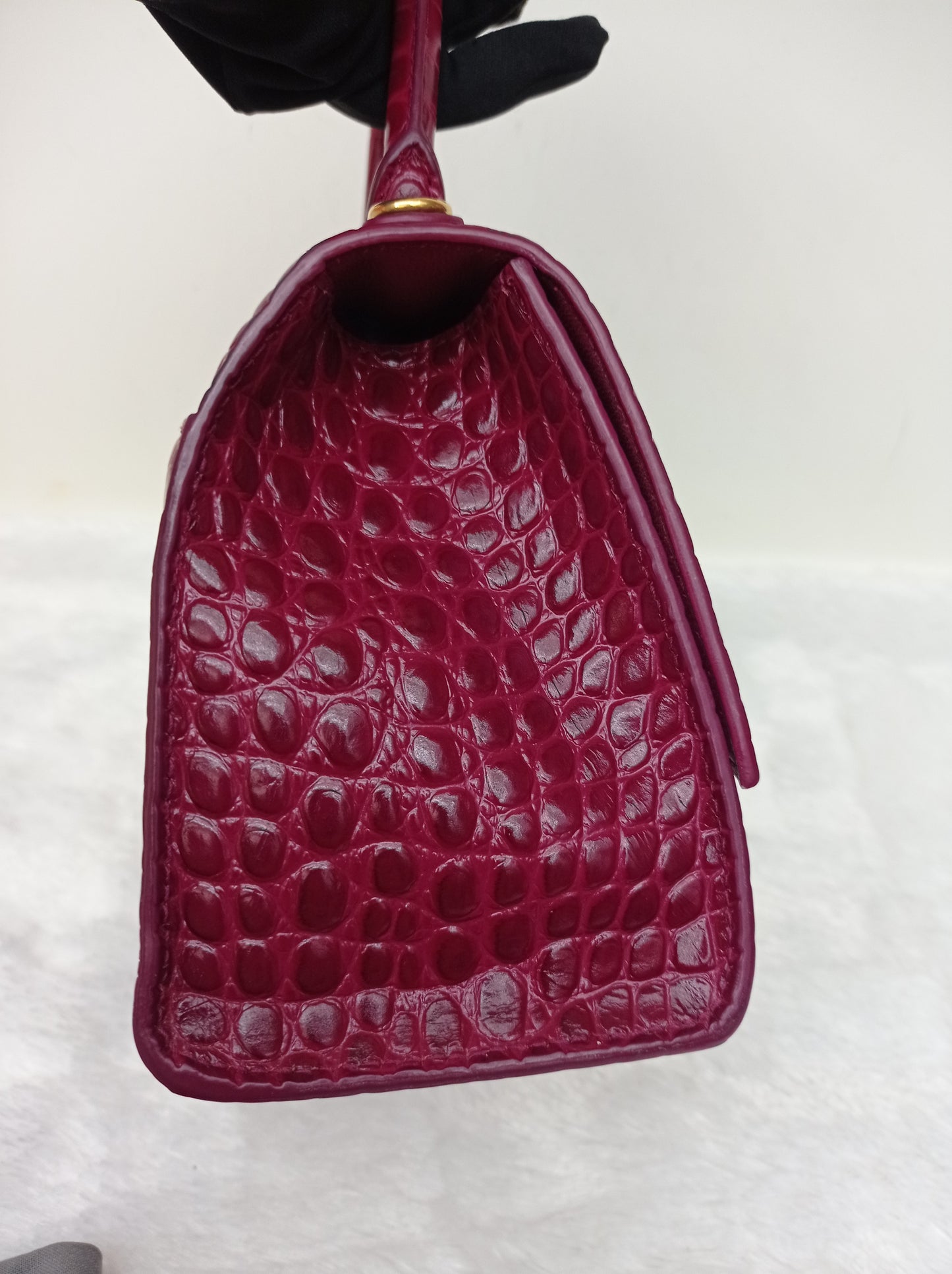 Balenciaga Hourglass Small Croco Raspberry GHW